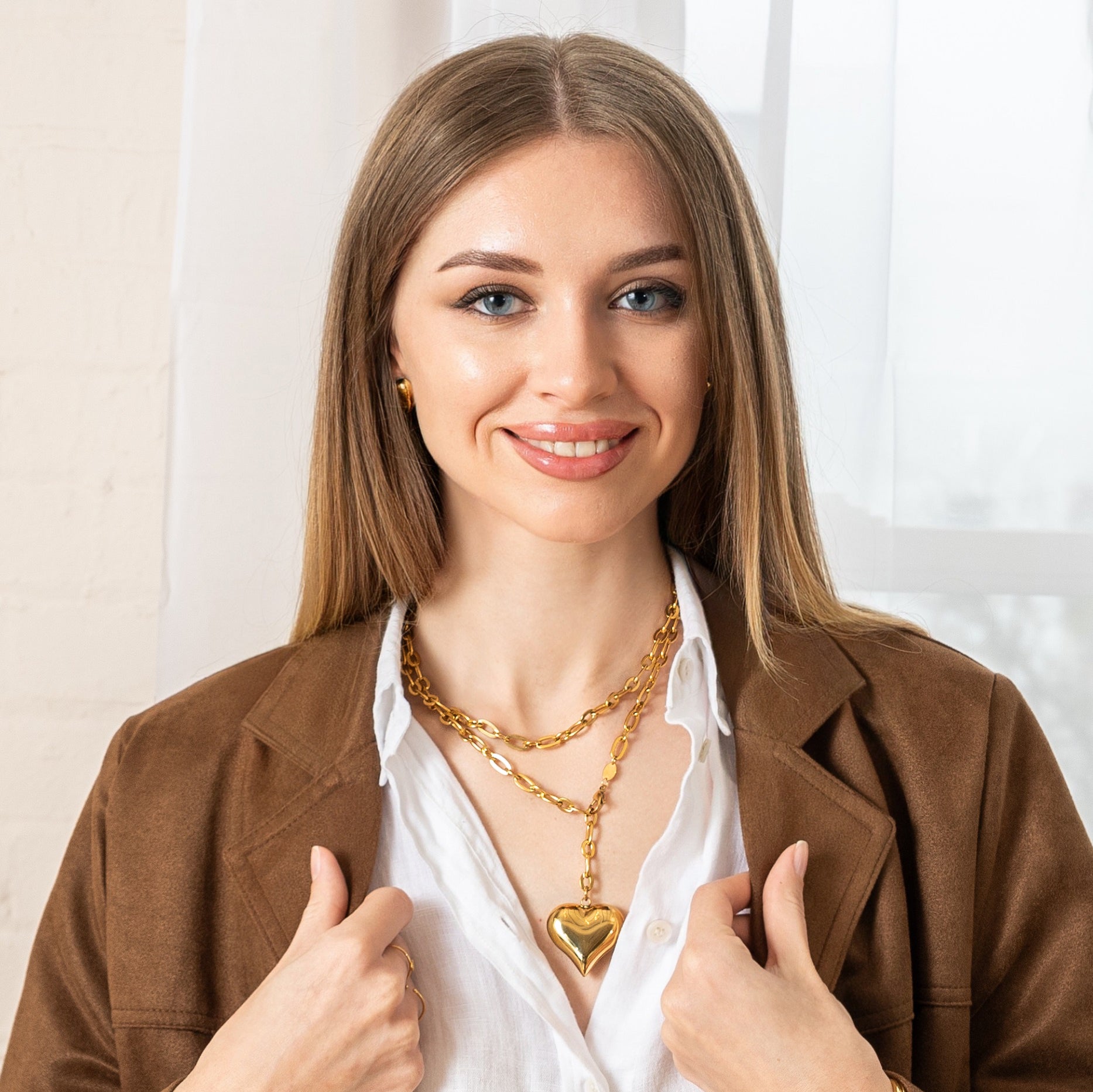 Waterproof Gold Statement Adjustable Heart Necklace