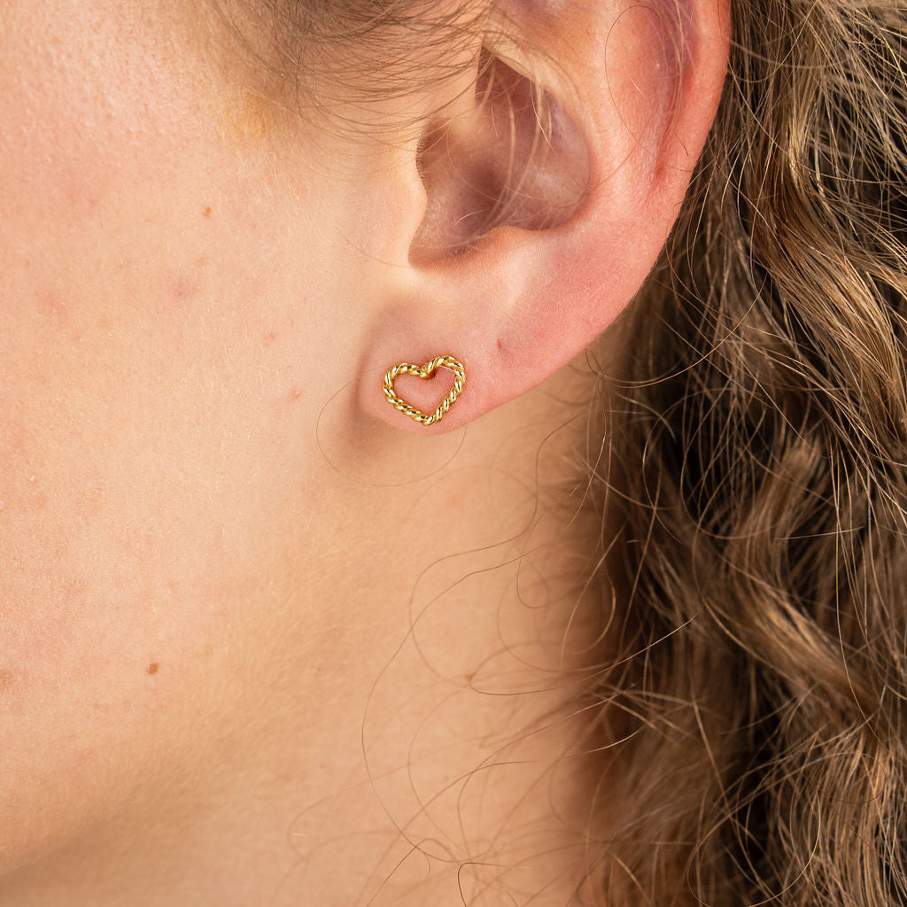 24K Gold Heart Drop Studs