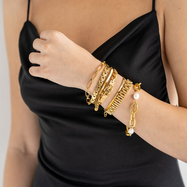 Waterproof Gold Chunky Pearl Chain Bracelet