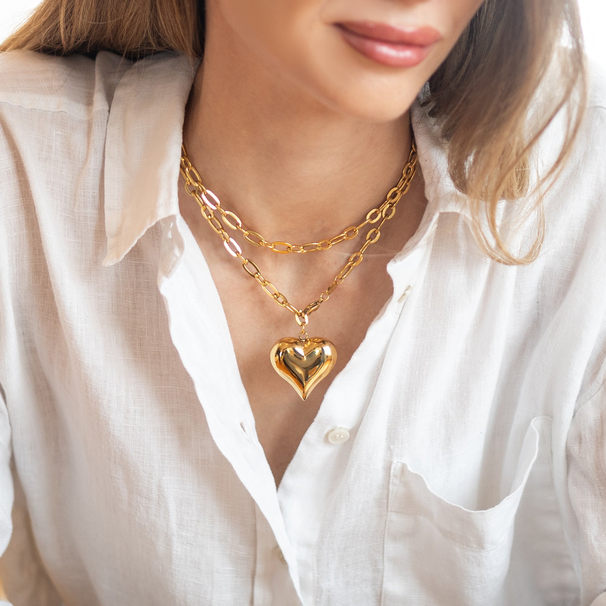 Waterproof Gold Statement Adjustable Heart Necklace