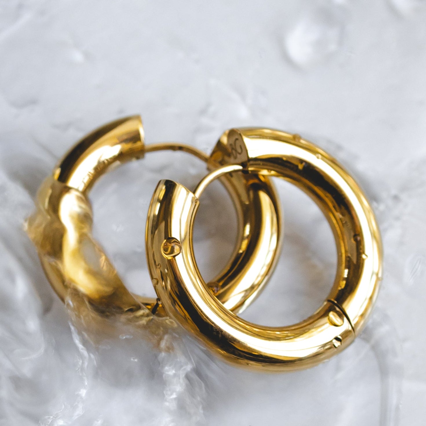 Waterproof 12mm Chunky Gold Hoops