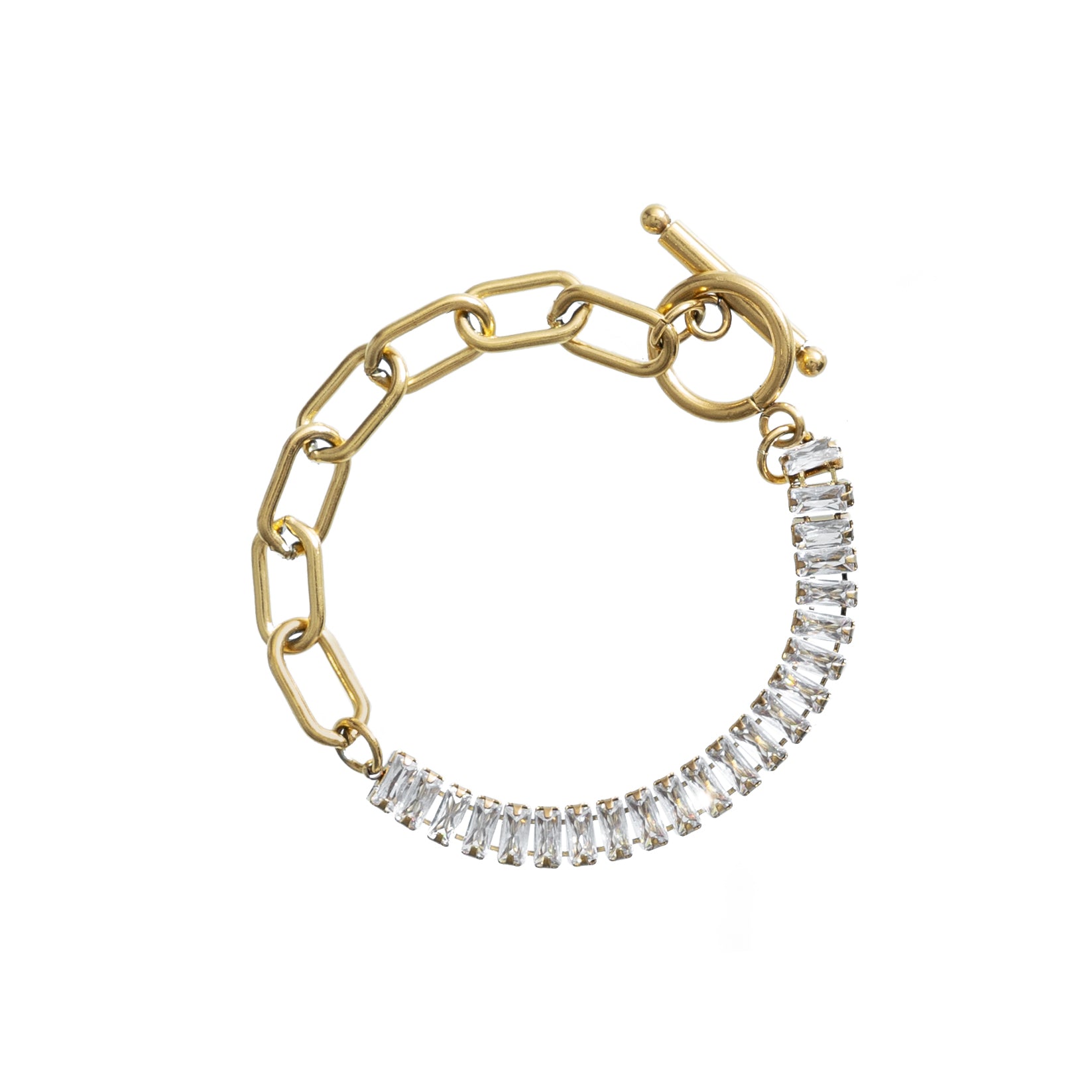 Waterproof Gold Tennis and Paperclip Bracelet