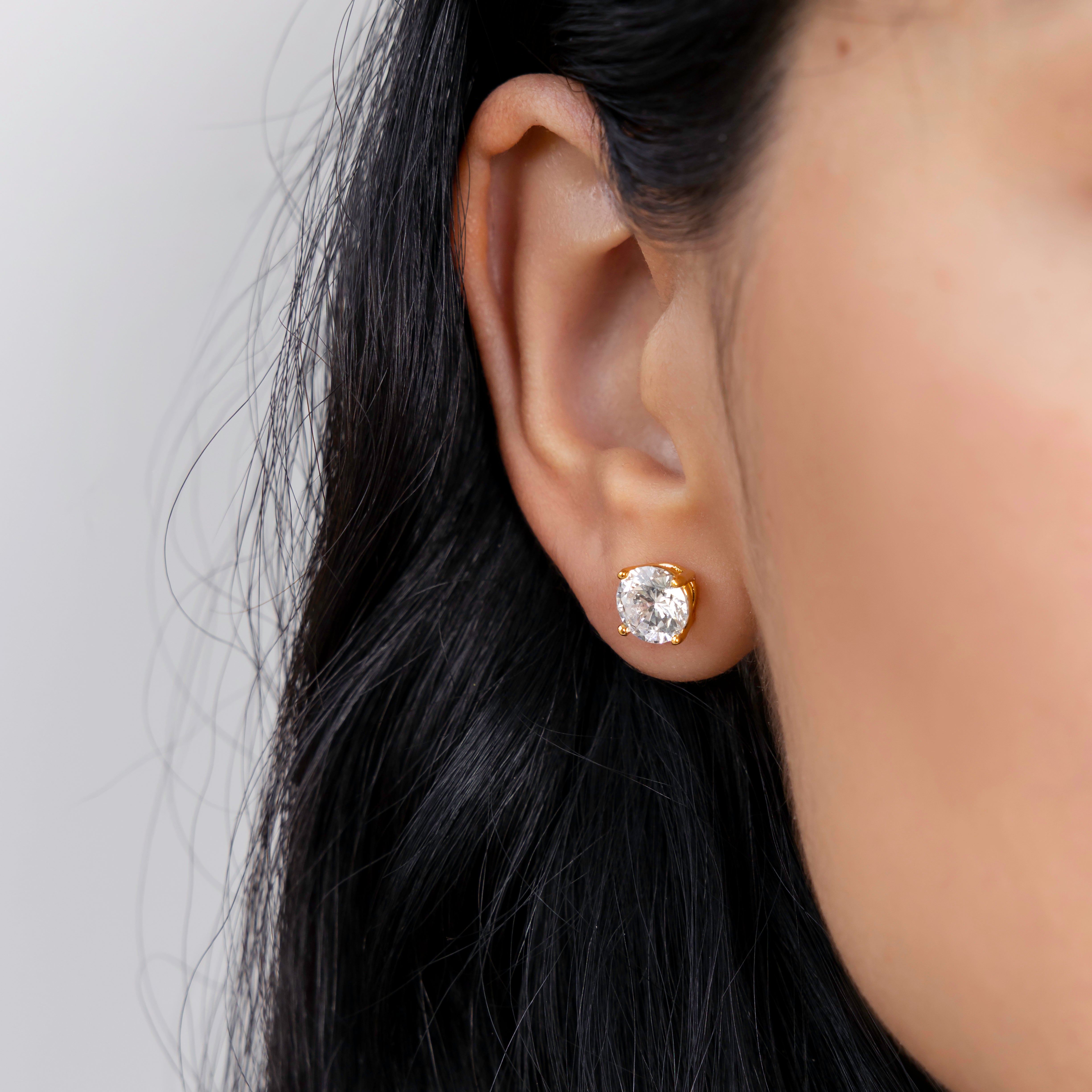 Demi-Fine 8mm Round Solitaire Stud Earrings – Gold