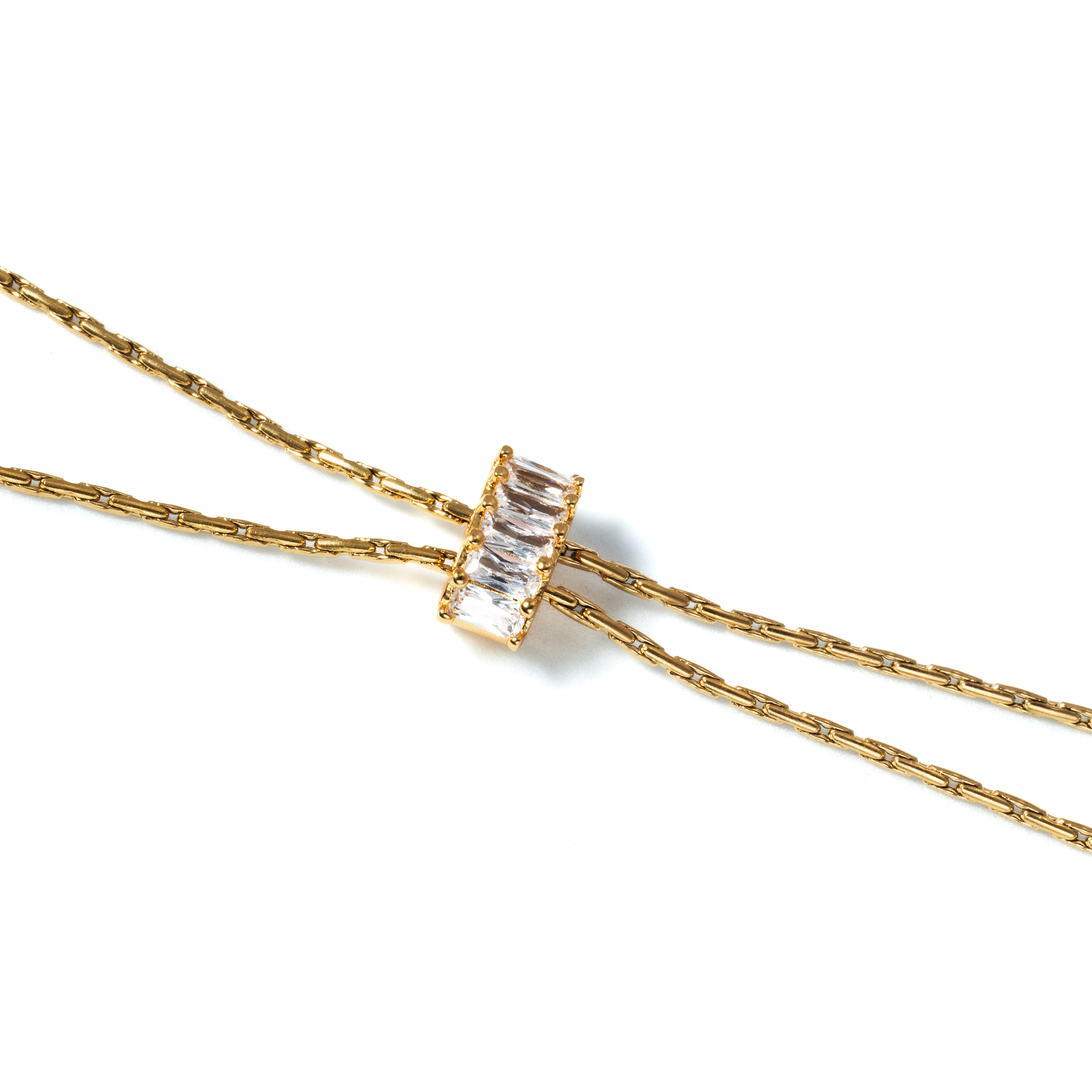 18K Gold Baguette Lariat Necklace