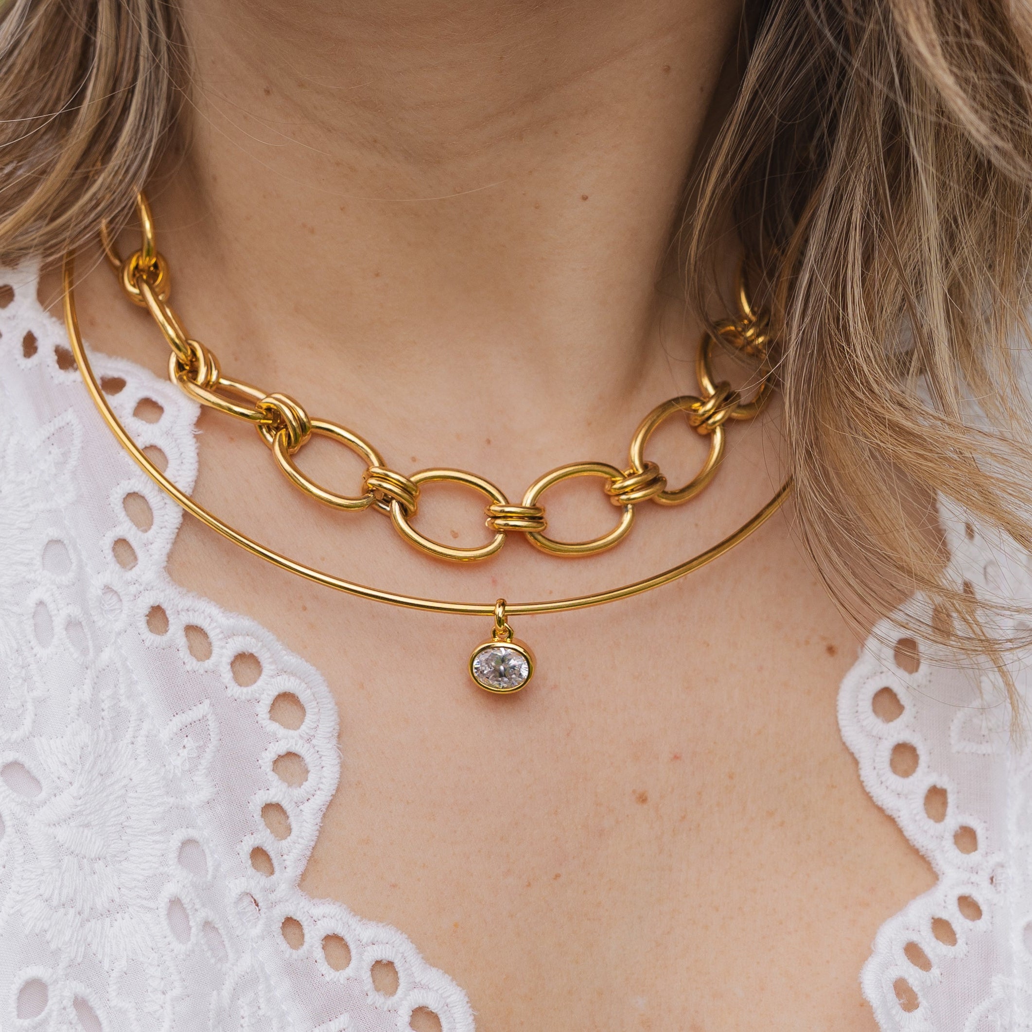 Waterproof Gold Chunky Oval Necklace