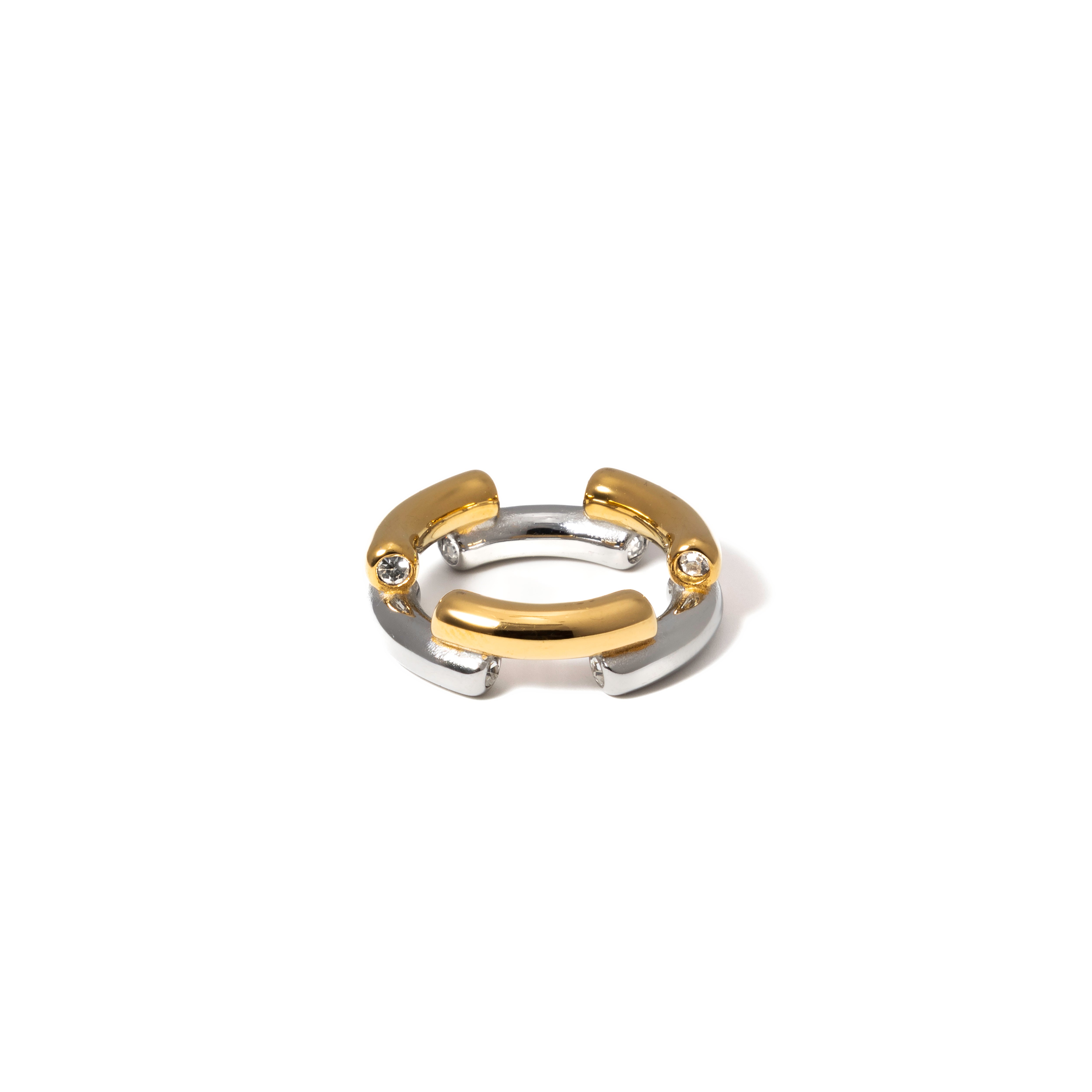 Waterproof Two-Tone Diamond Crystal Statement Ring