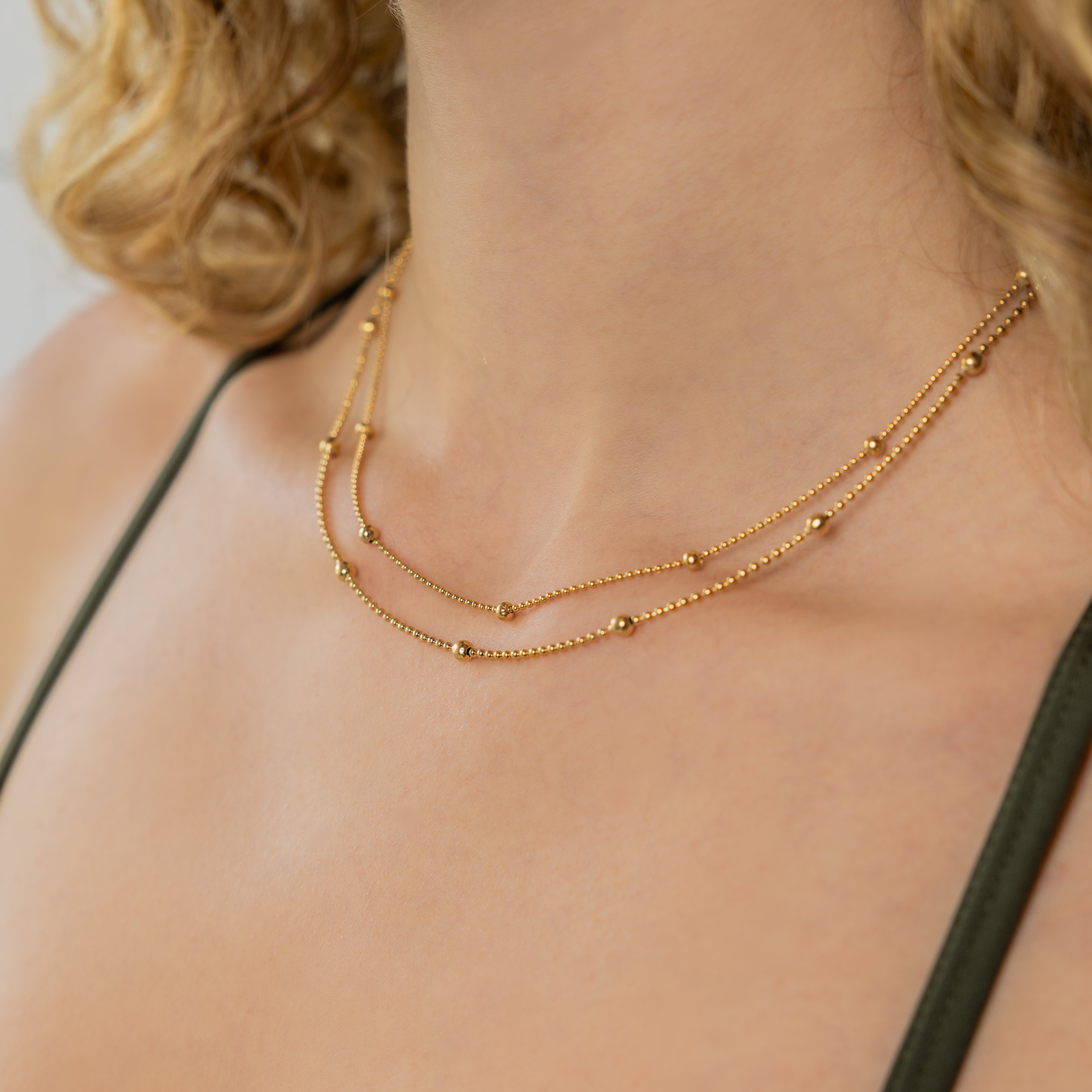 Waterproof Gold Double Beaded Chain Necklace