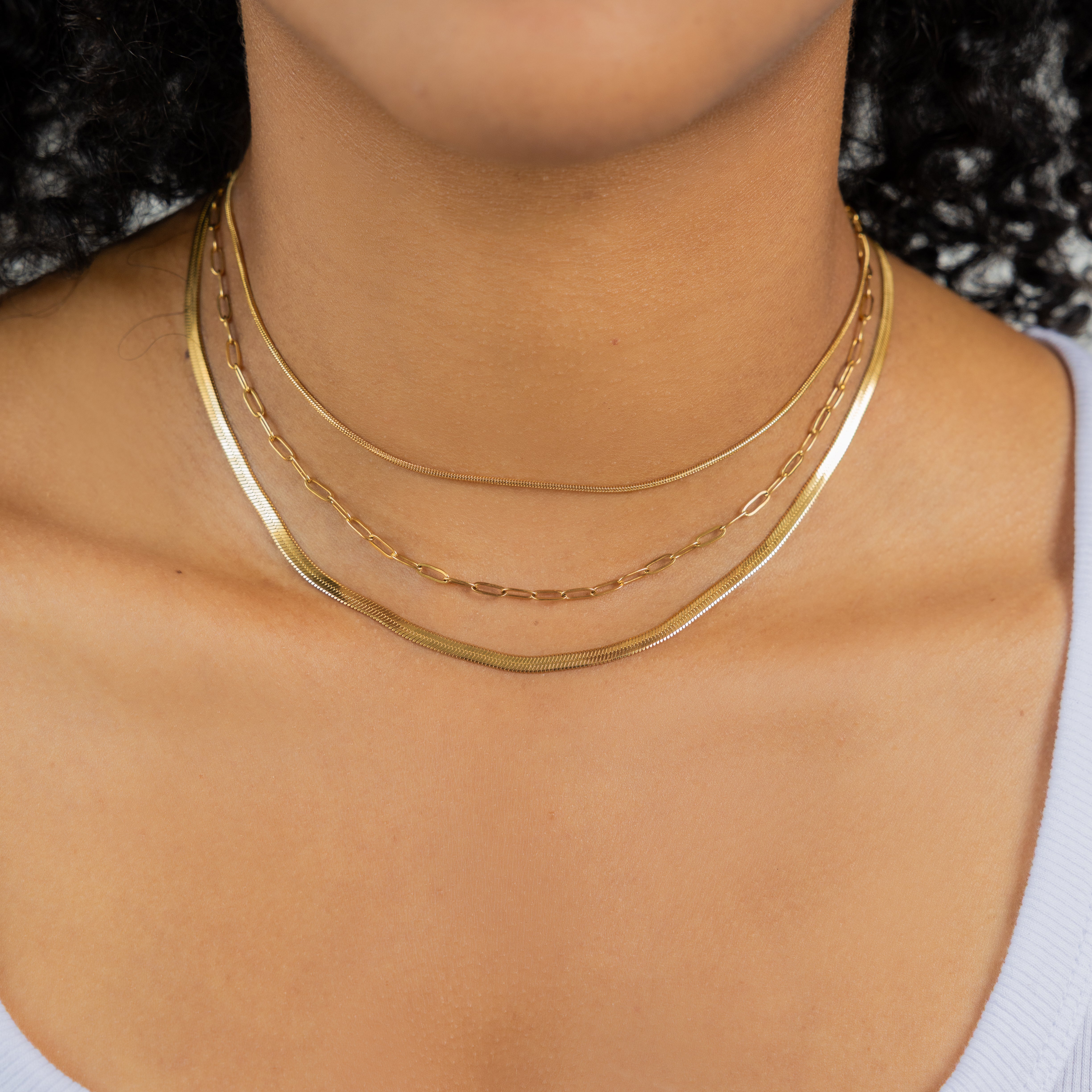 Waterproof Gold Triple Paperclip Necklace