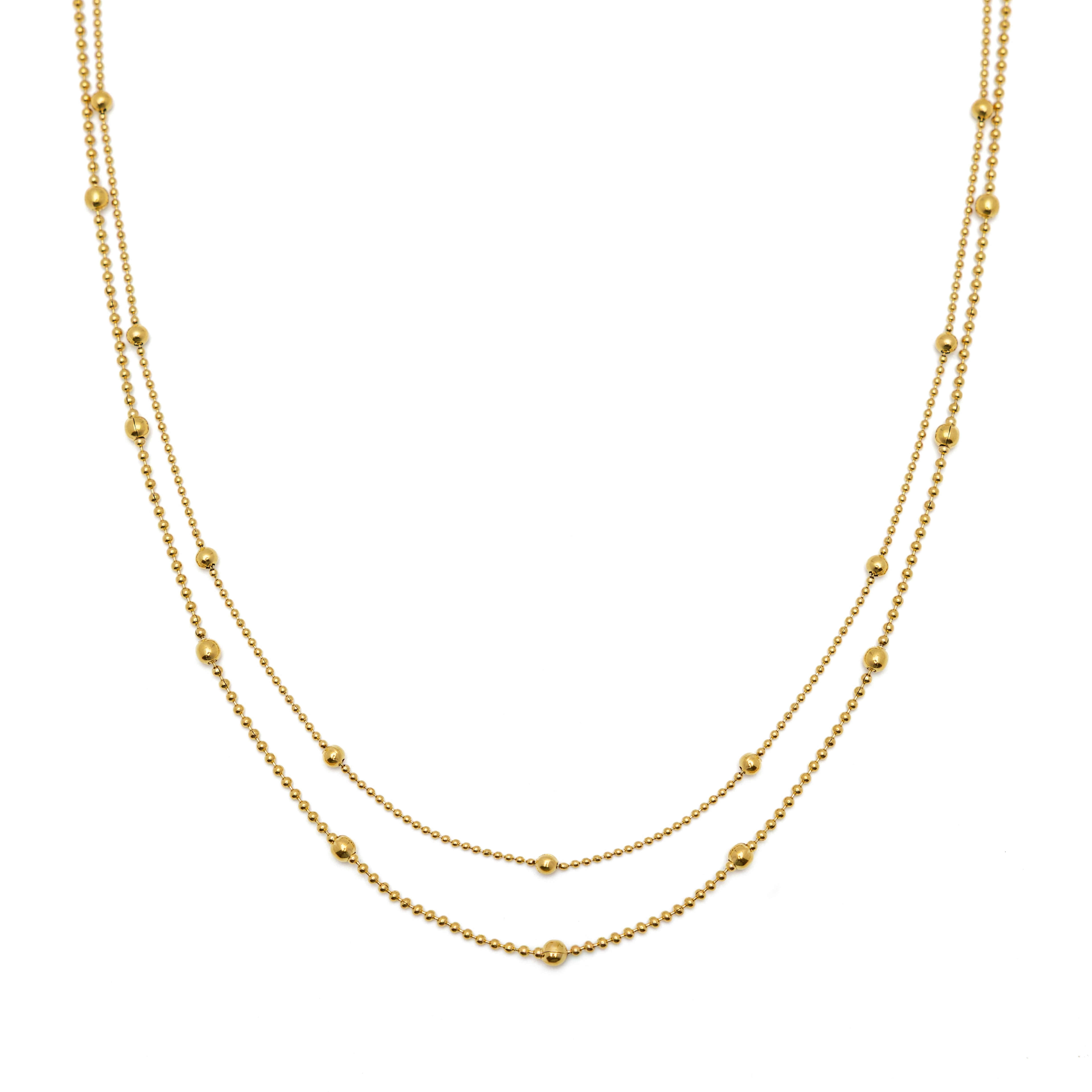 Waterproof Gold Double Beaded Chain Necklace