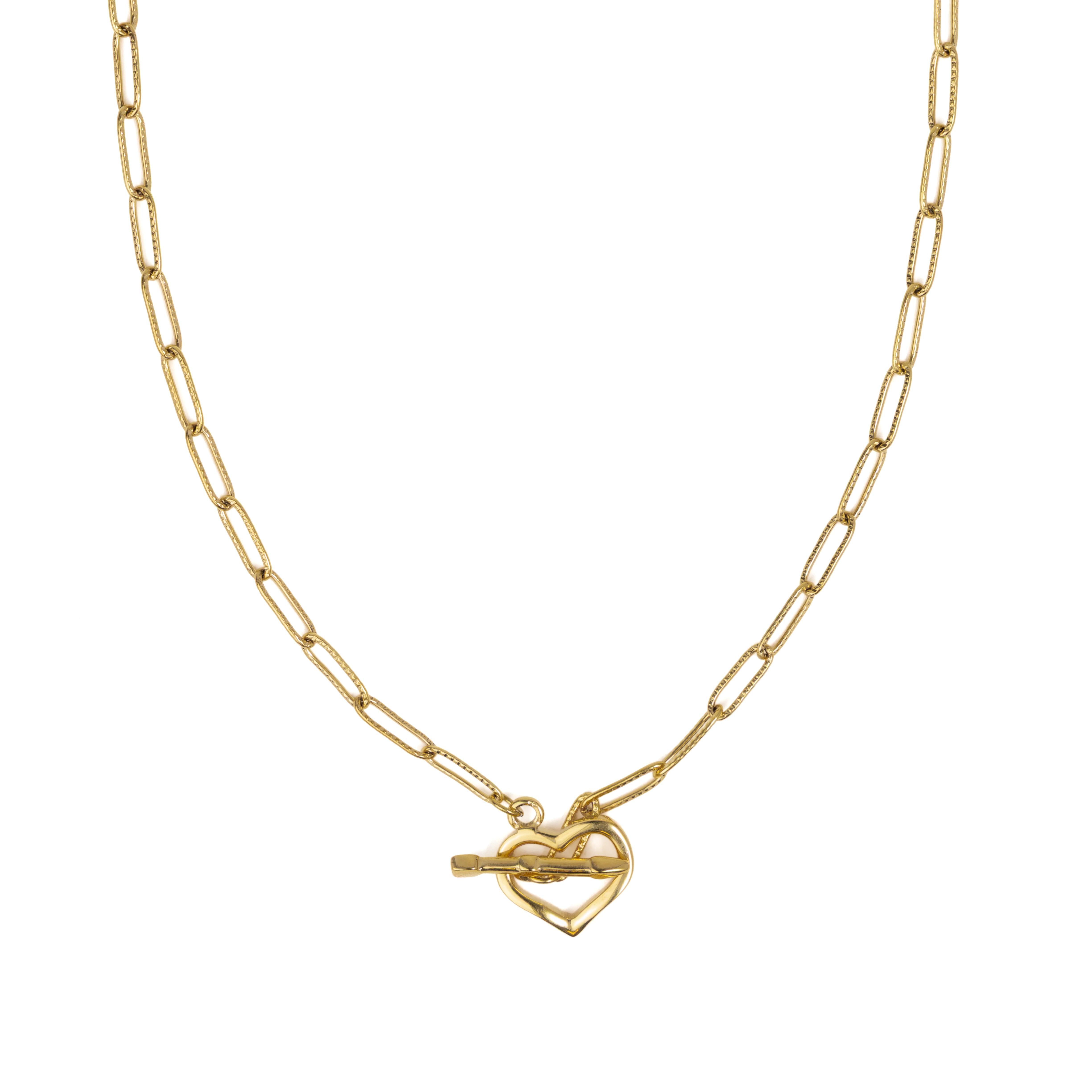 Waterproof Gold Heart Toggle Necklace