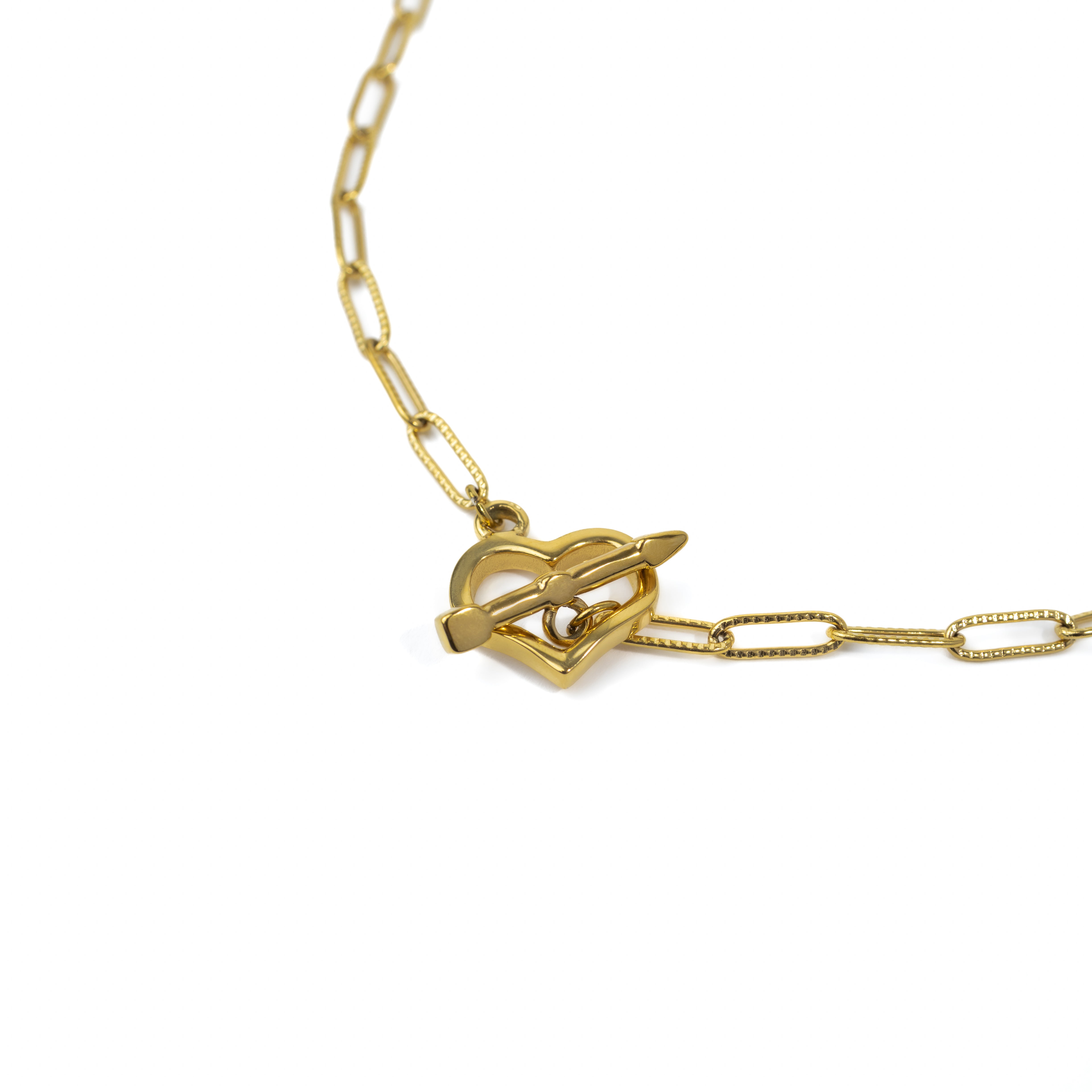 Waterproof Gold Heart Toggle Necklace