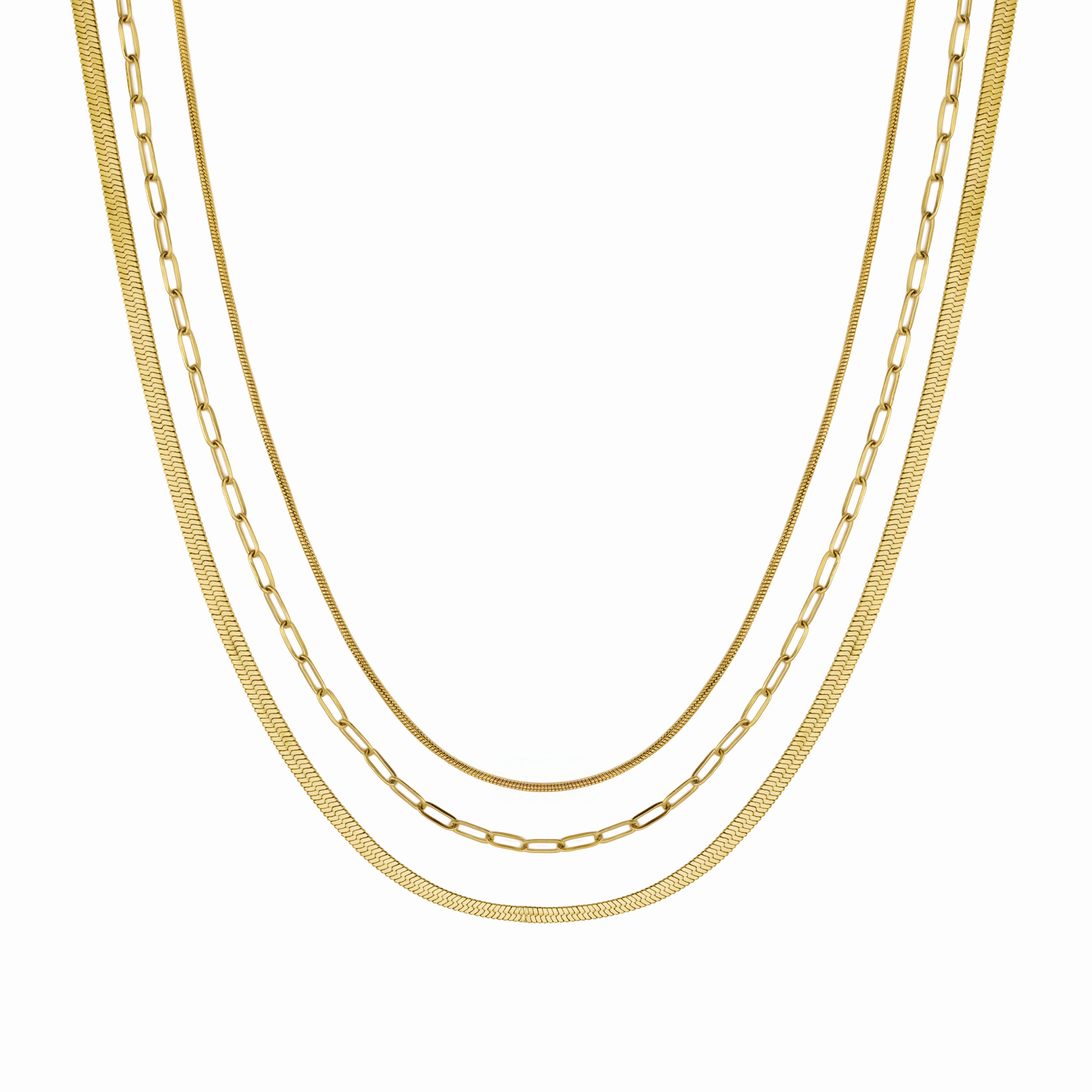 Waterproof Gold Triple Paperclip Necklace