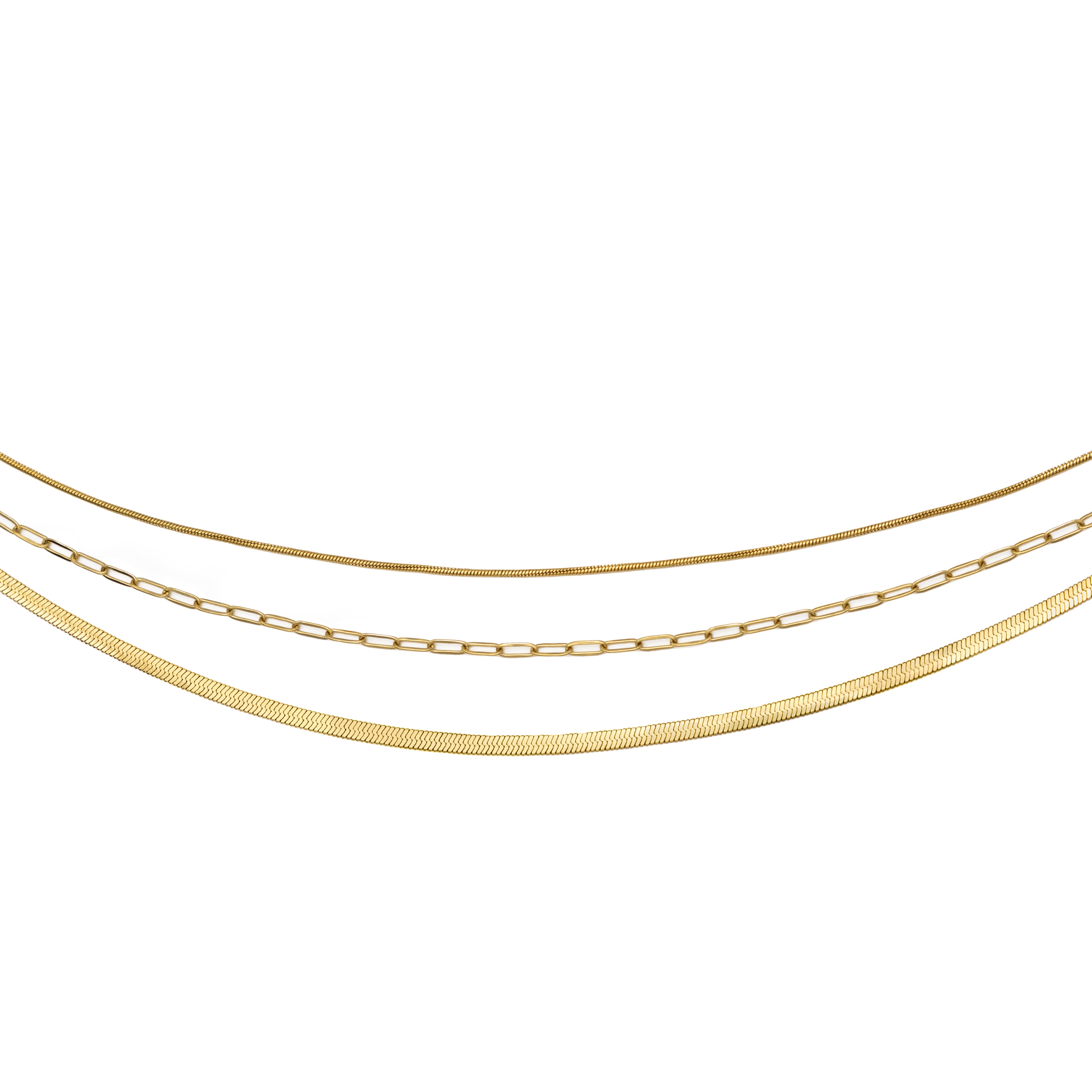 Waterproof Gold Triple Paperclip Necklace