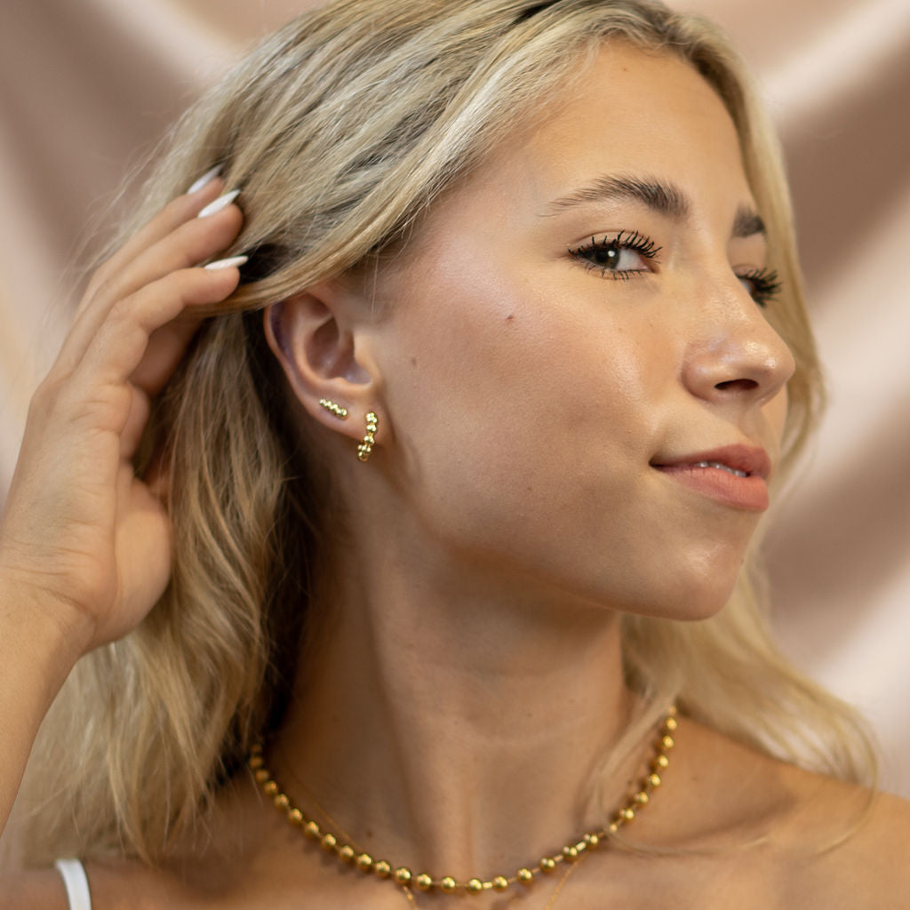 24K Gold Beaded Ear Climber Studs