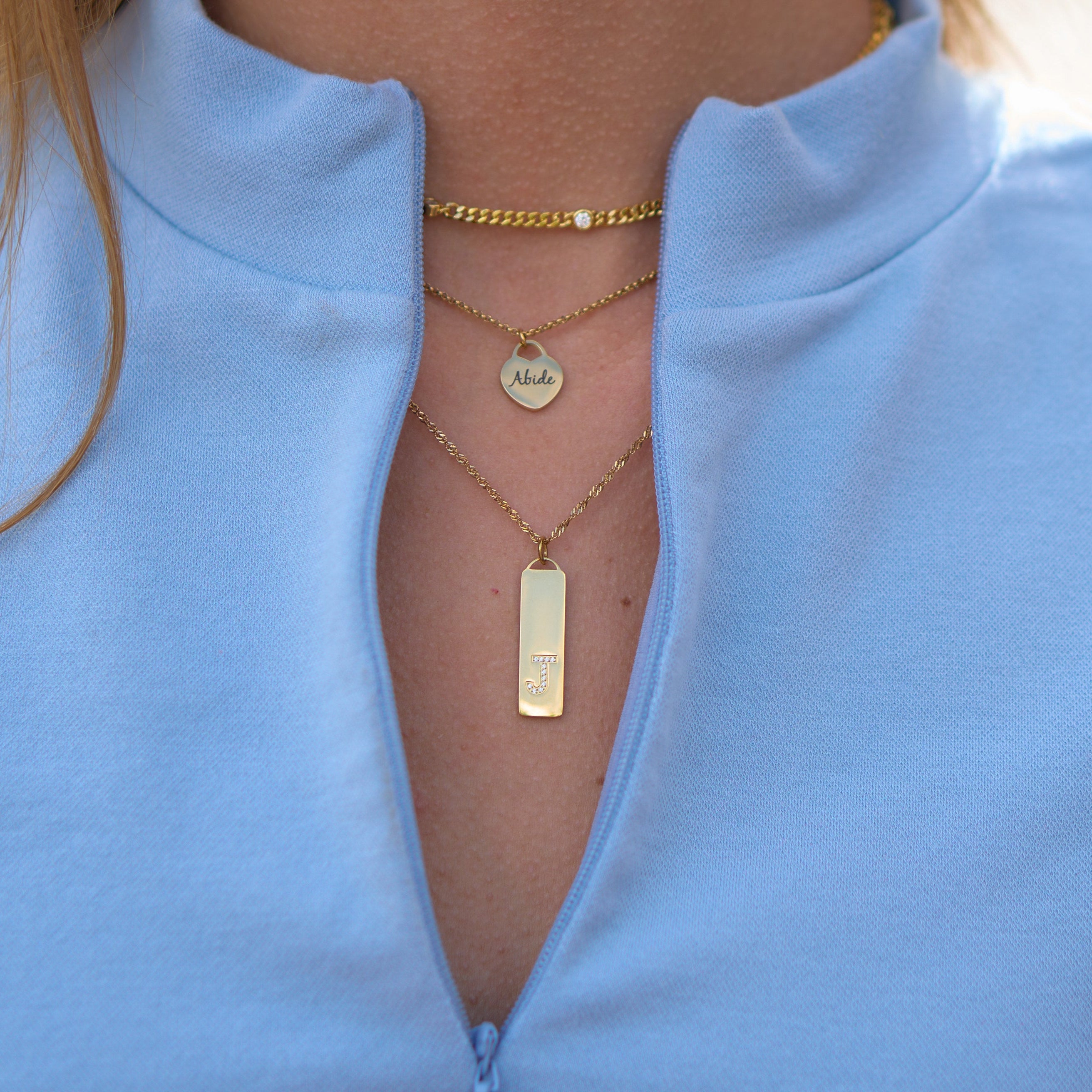 Waterproof Gold Initial Bar Pendant Necklace