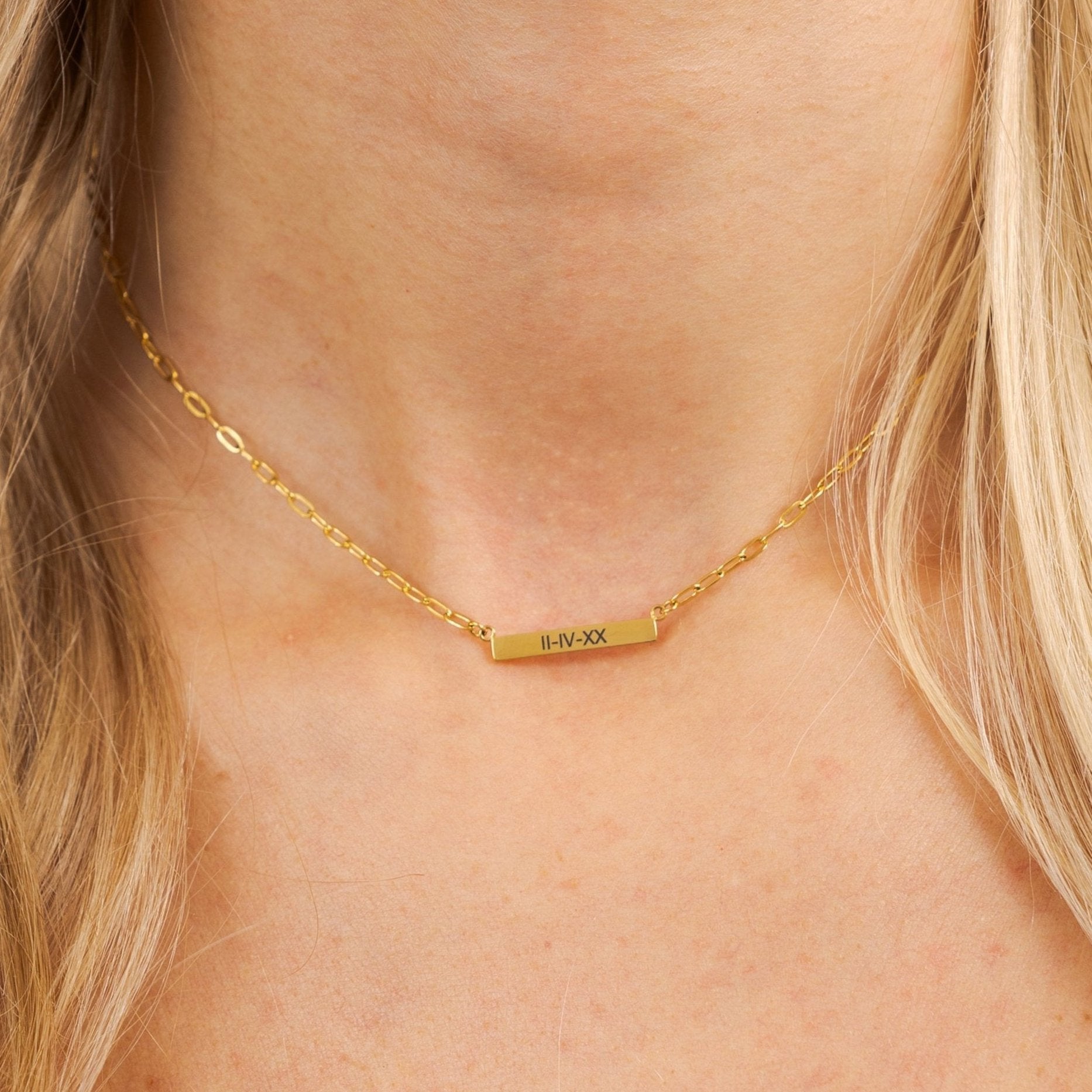 Waterproof Gold Personalized Bar Necklace Mini
