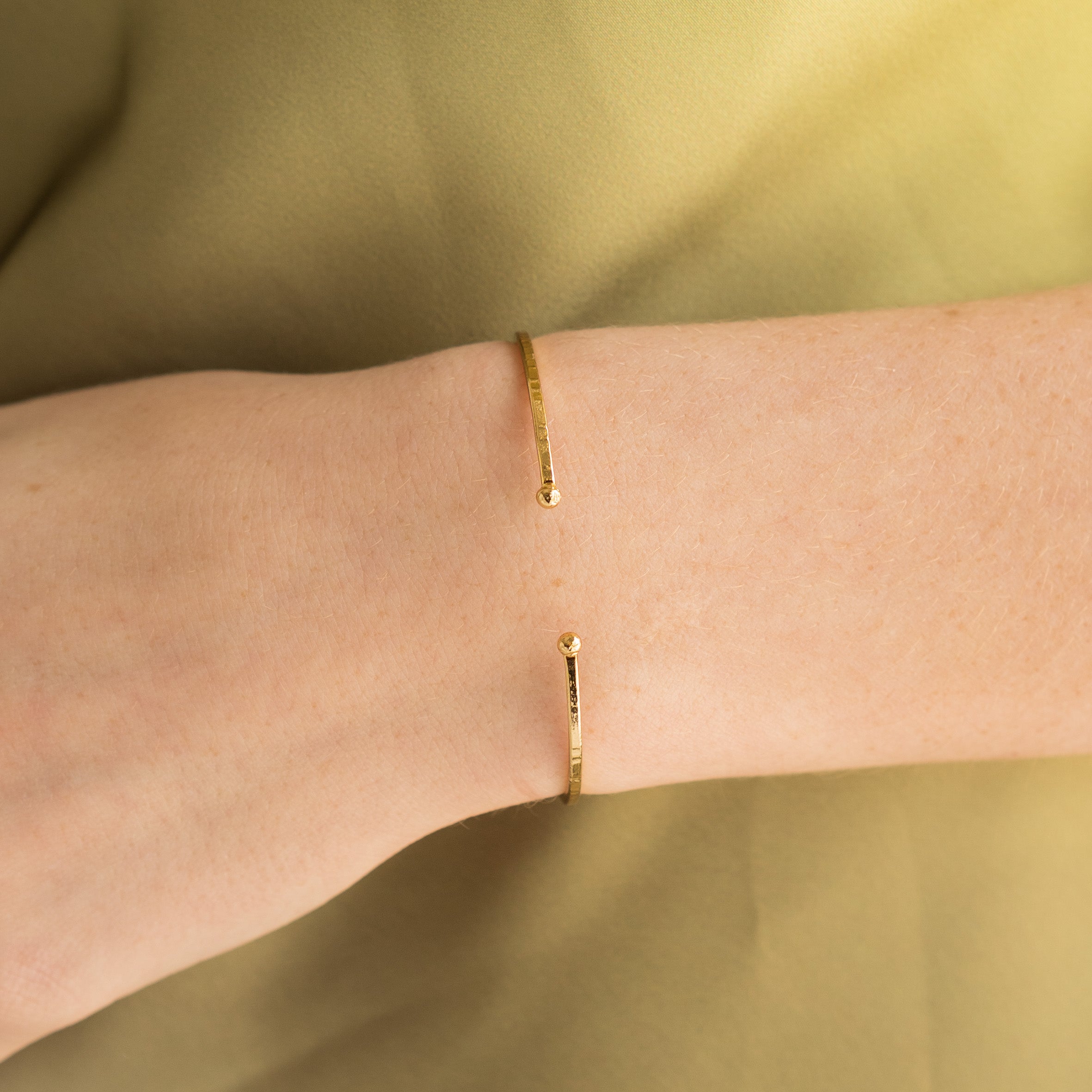 24K Gold Adjustable Thin Hammered Bangle