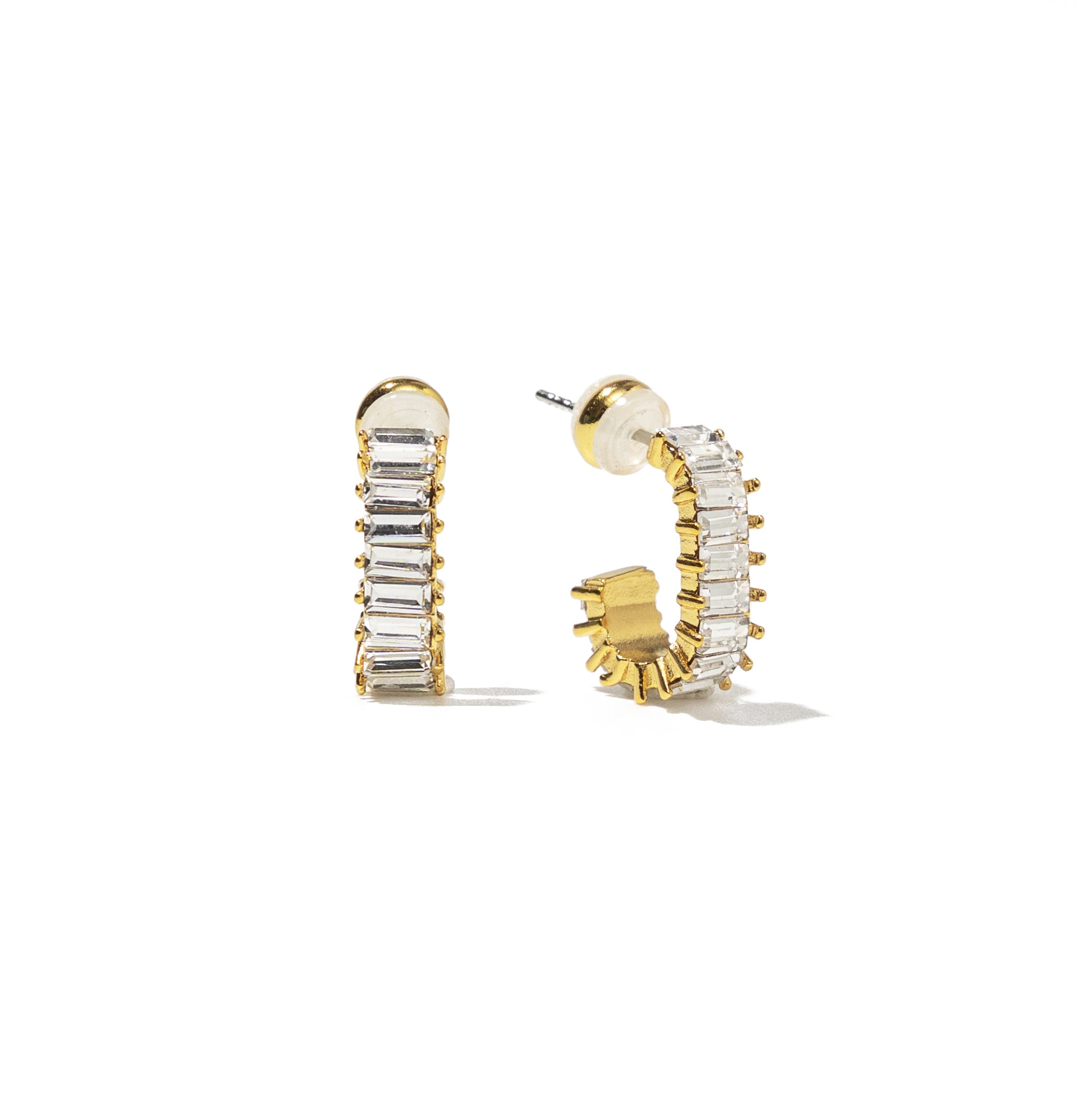 18K Gold Squared Diamond Hoops 486