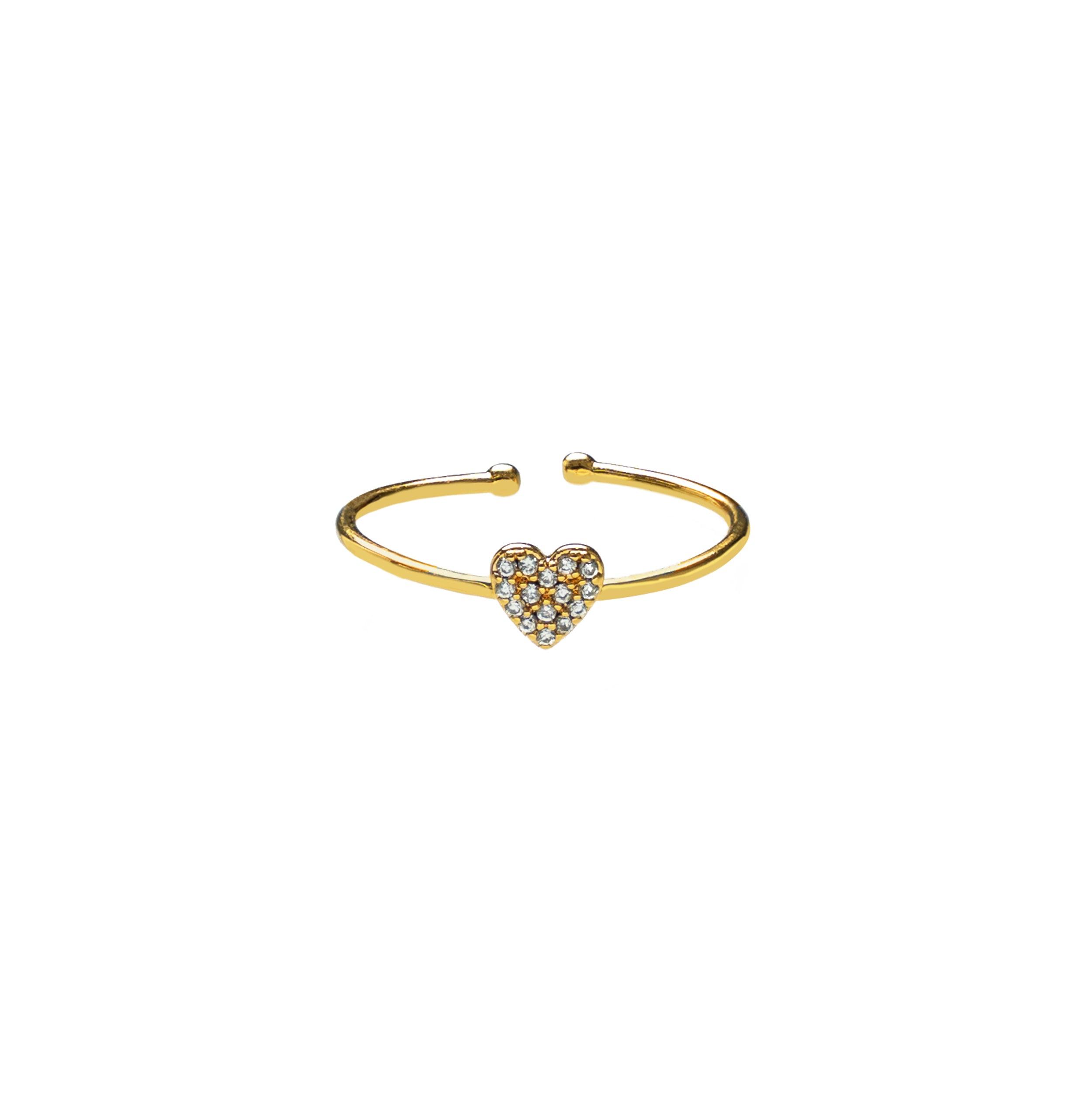 18K Gold Adjustable Dainty Diamond Heart Ring