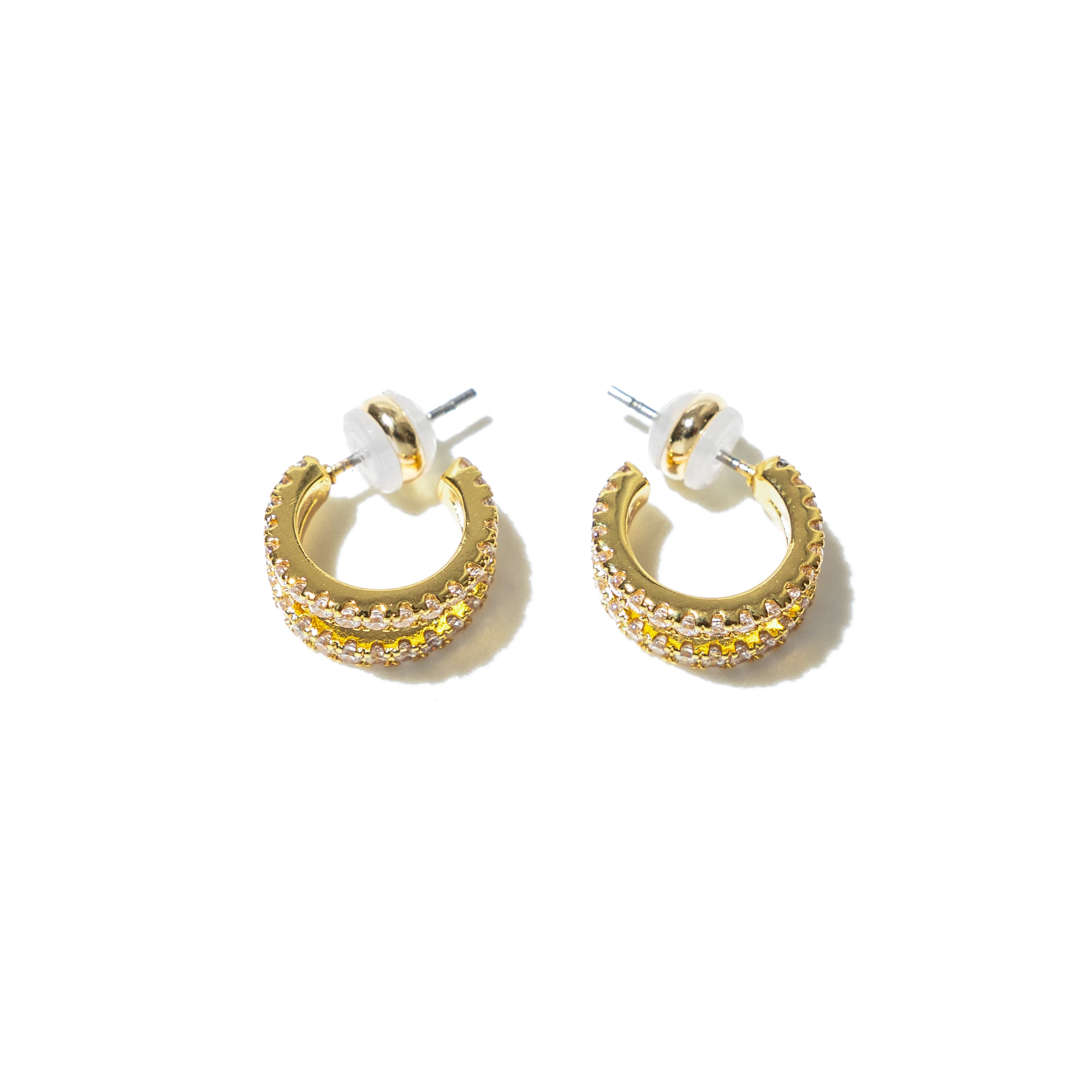 18K Gold Double Diamond Mini Hoops