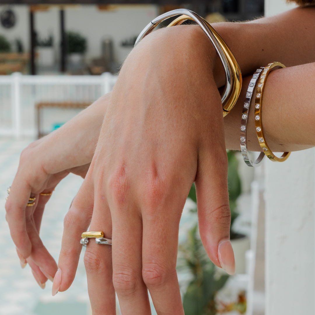 Waterproof Silver Square Cuff Bangle