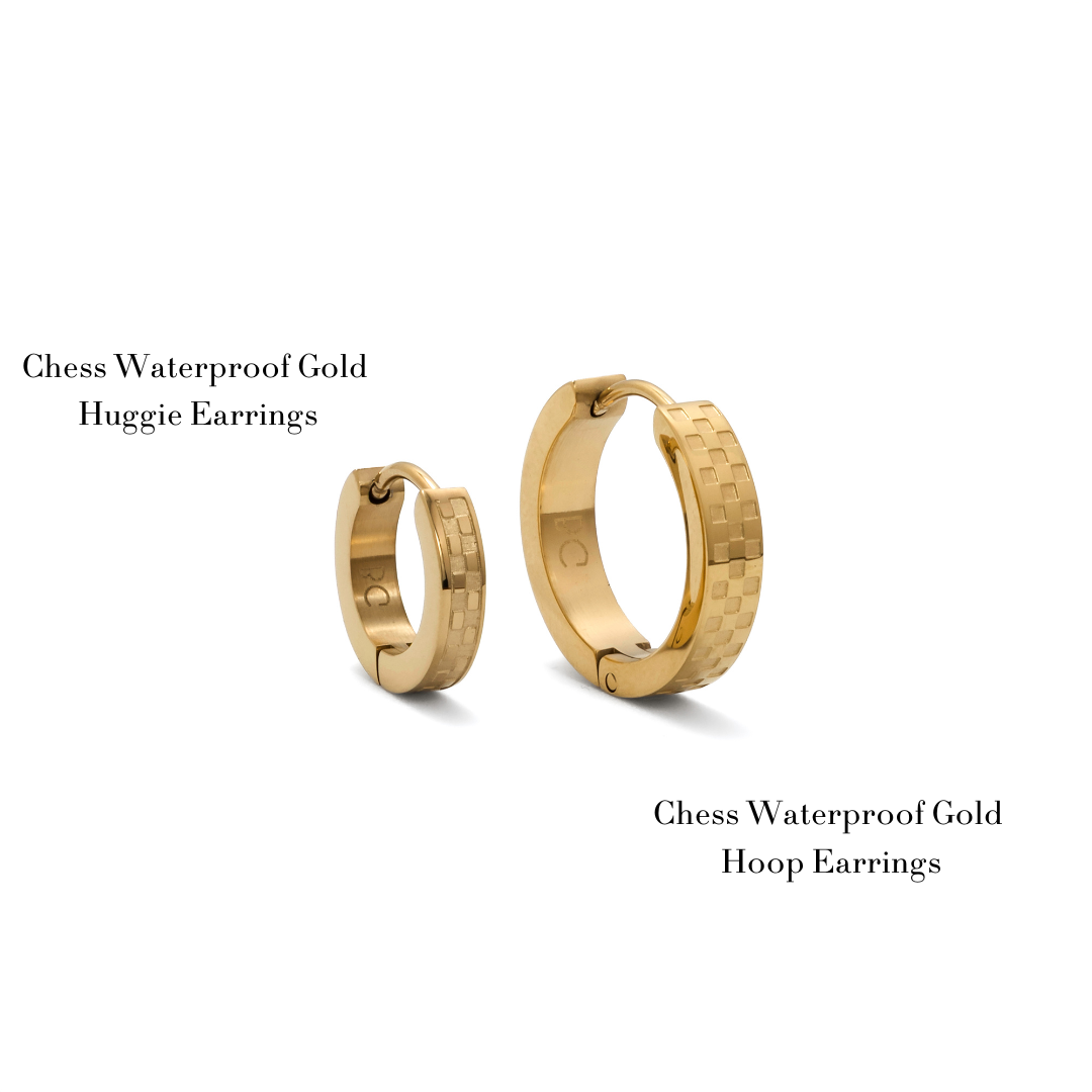 Chess Waterproof Gold Hoop Earrings