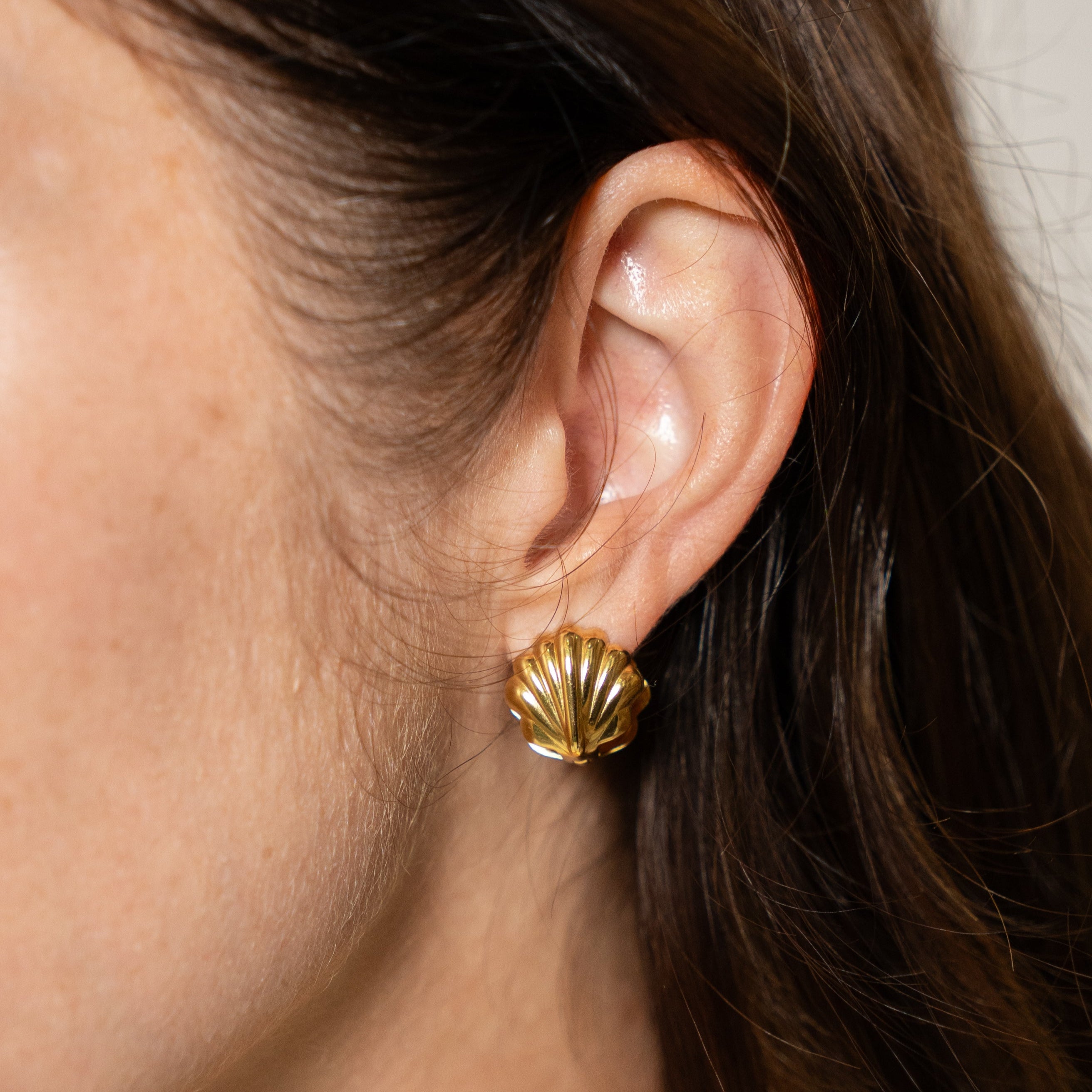 Waterproof Gold Double Shell Earrings