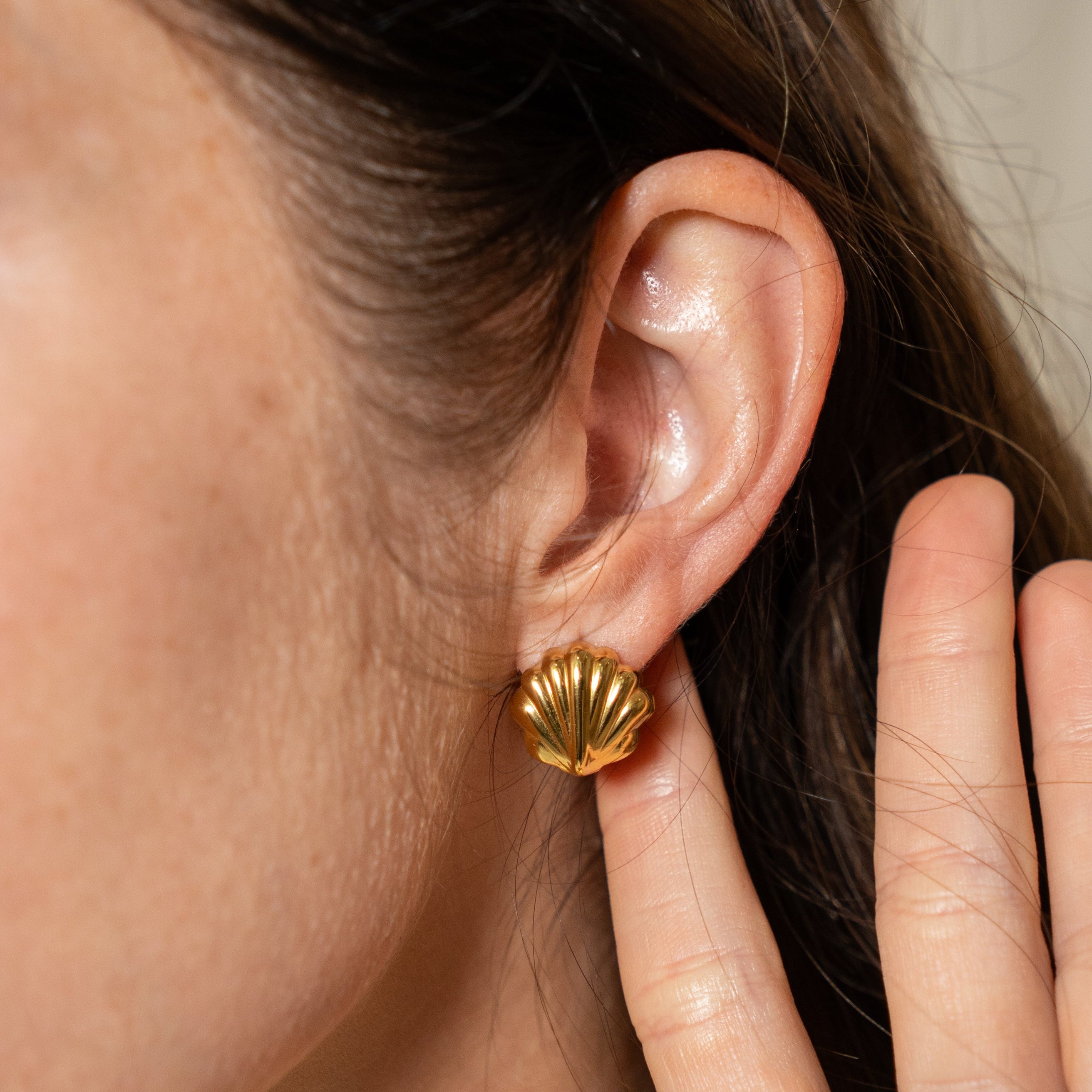 Waterproof Gold Double Shell Earrings