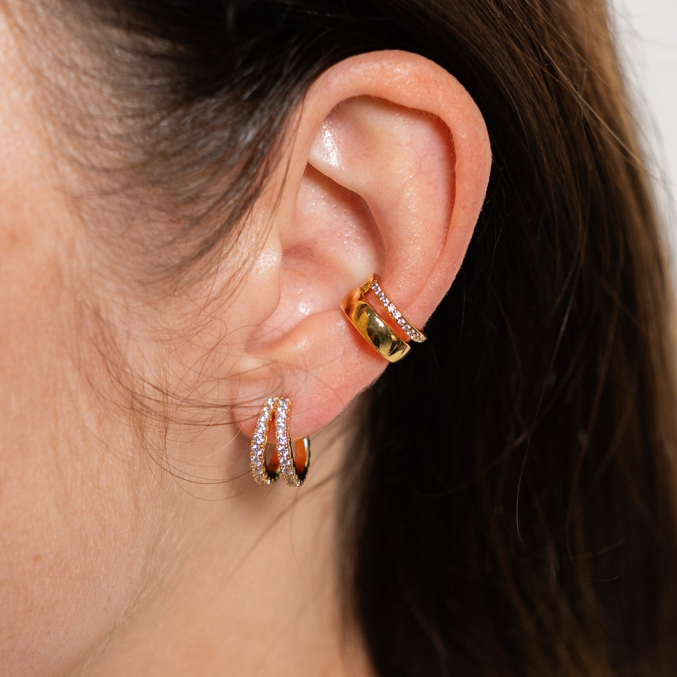 18K Gold Double Diamond Mini Hoops