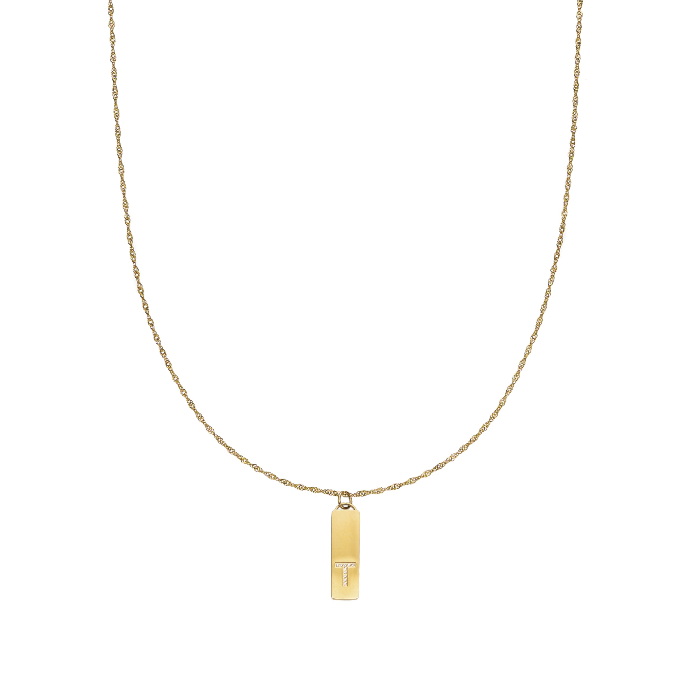 Waterproof Gold Initial Bar Pendant Necklace