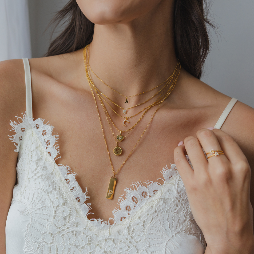 18K Gold Dainty Shiny Initial Necklace