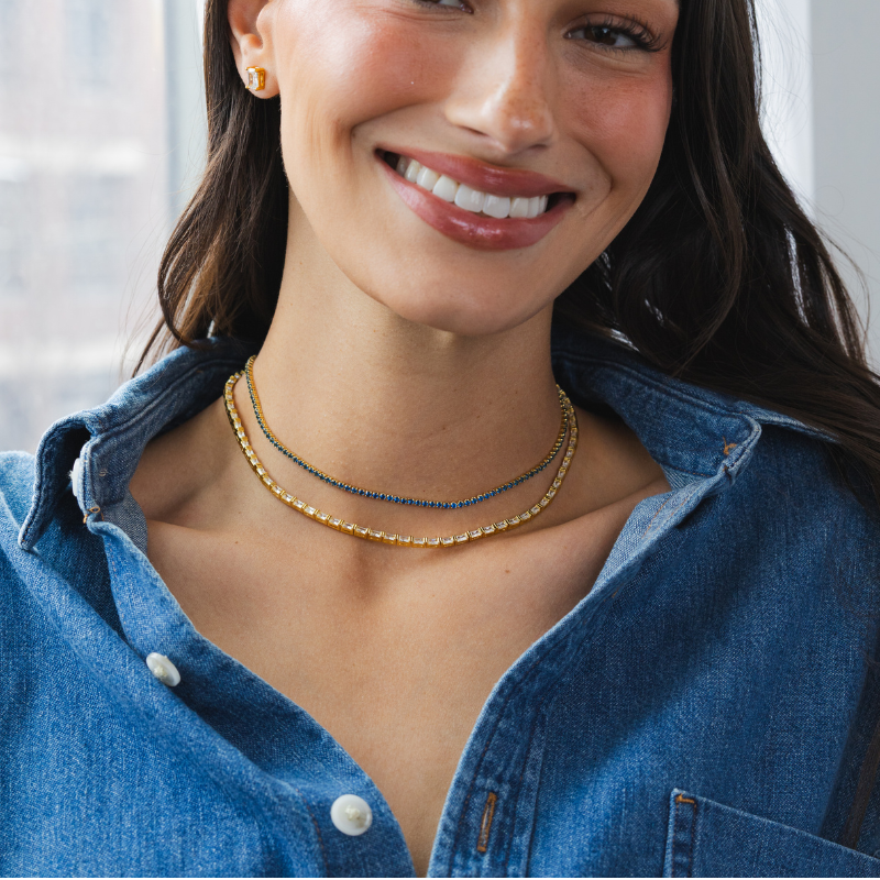 Tennis Choker Gold Blue Sapphire