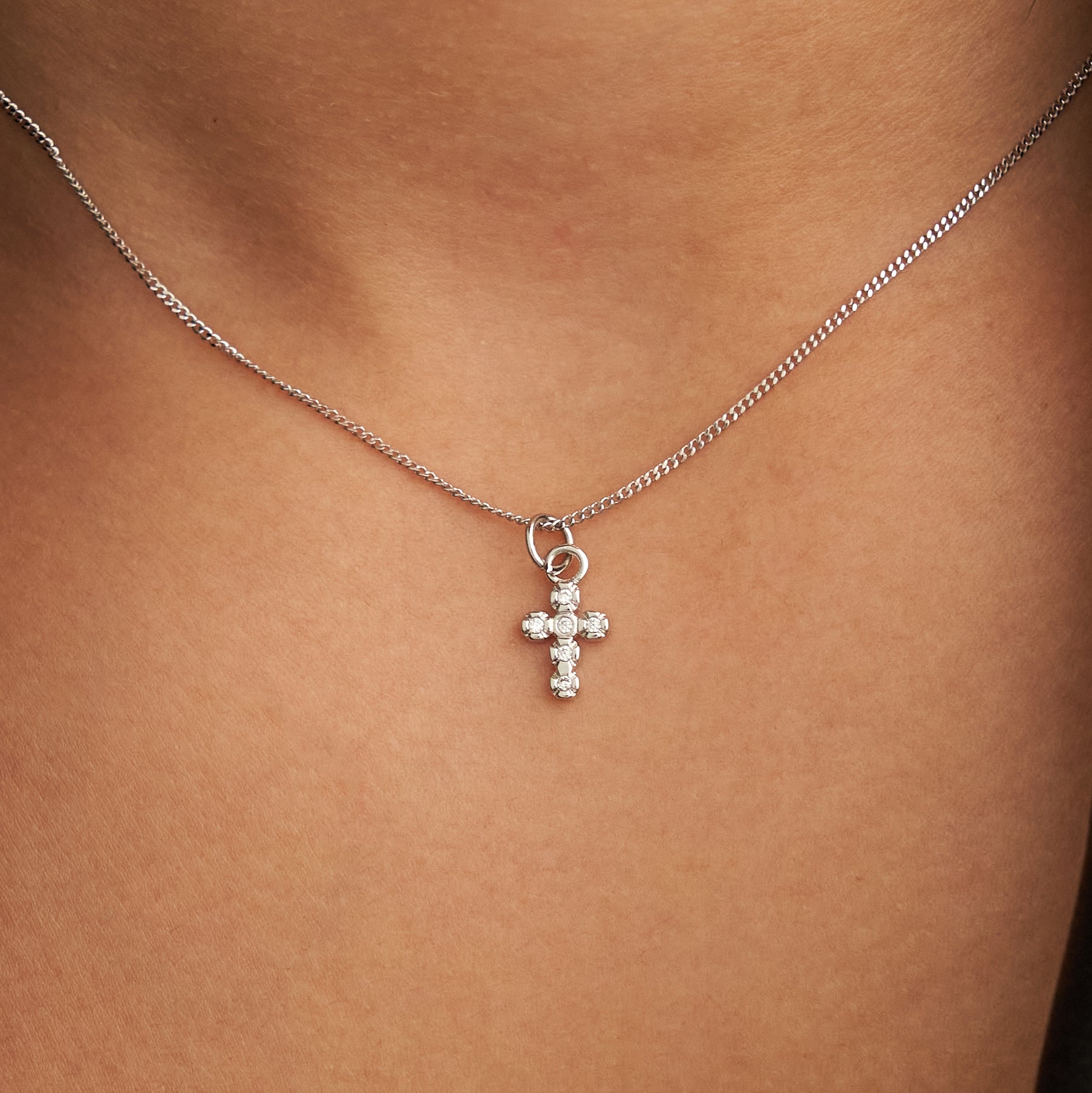 Silver Shiny Cross Necklace