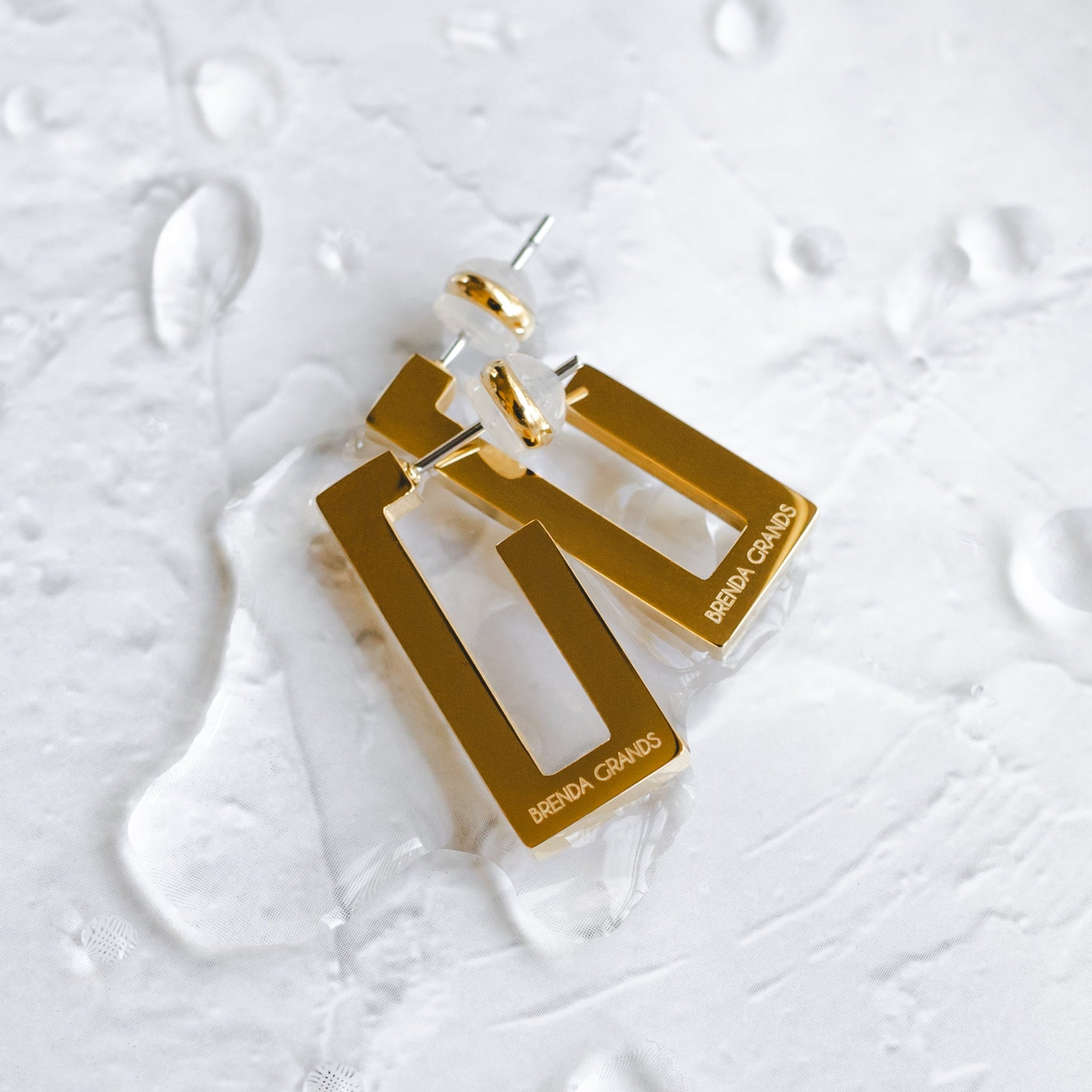 Waterproof Gold Rectanglular Hoops