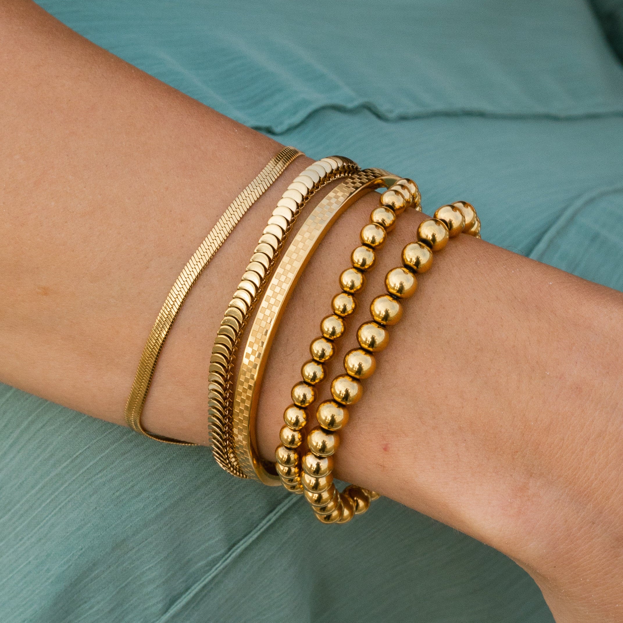 Waterproof Bold Gold Double Beaded Bracelet Set