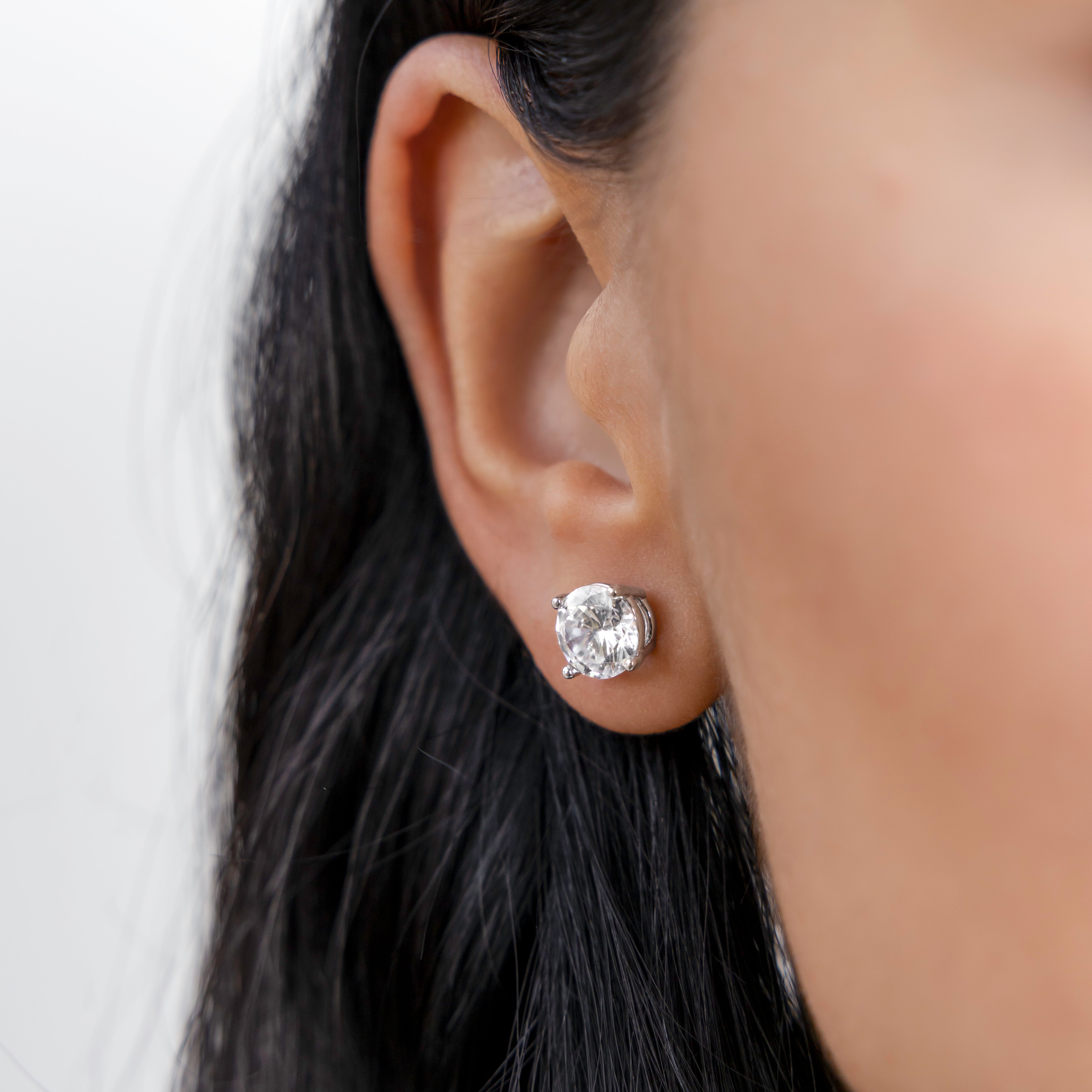 Demi-Fine 8mm Round Solitaire Stud Earrings – Silver