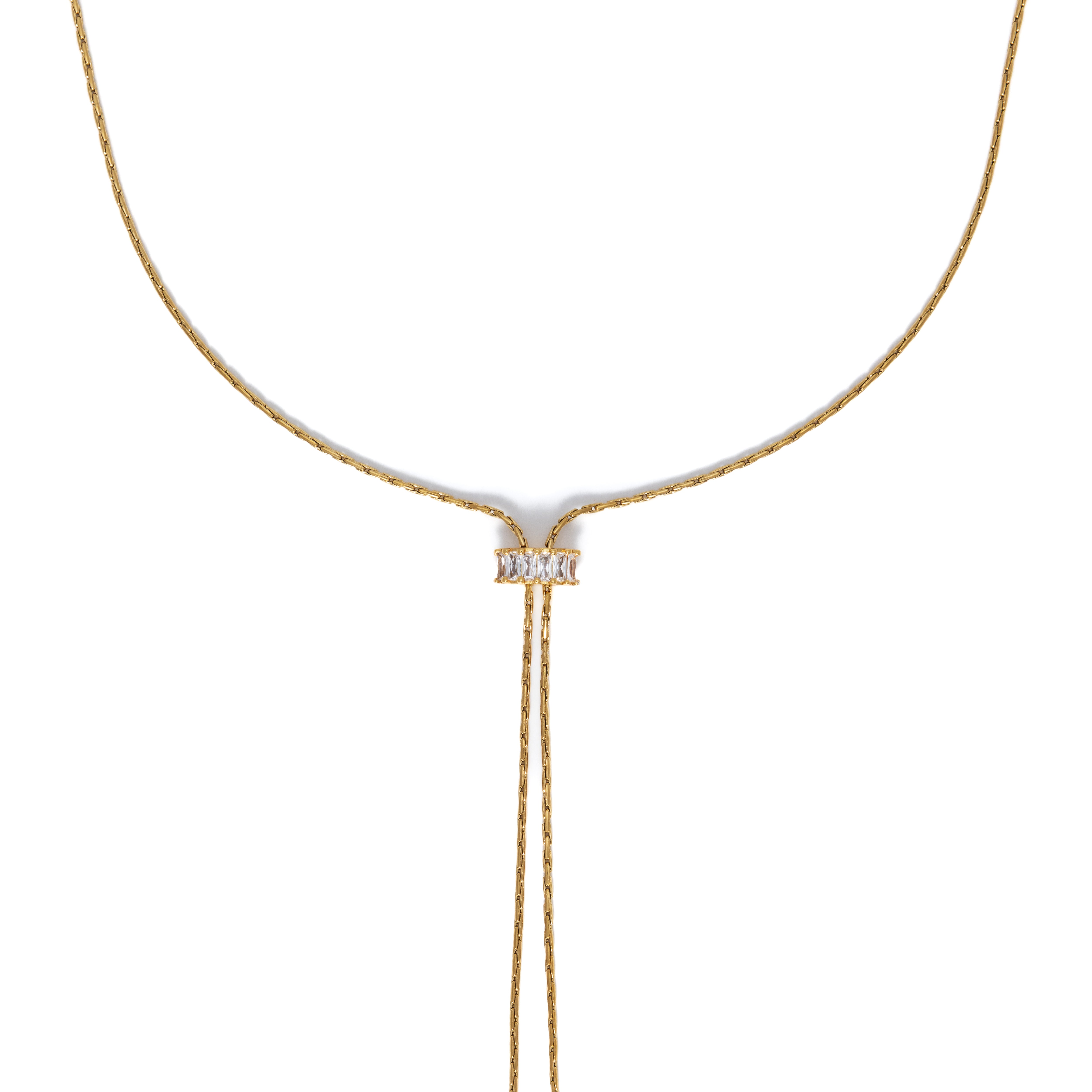 18K Gold Baguette Lariat Necklace