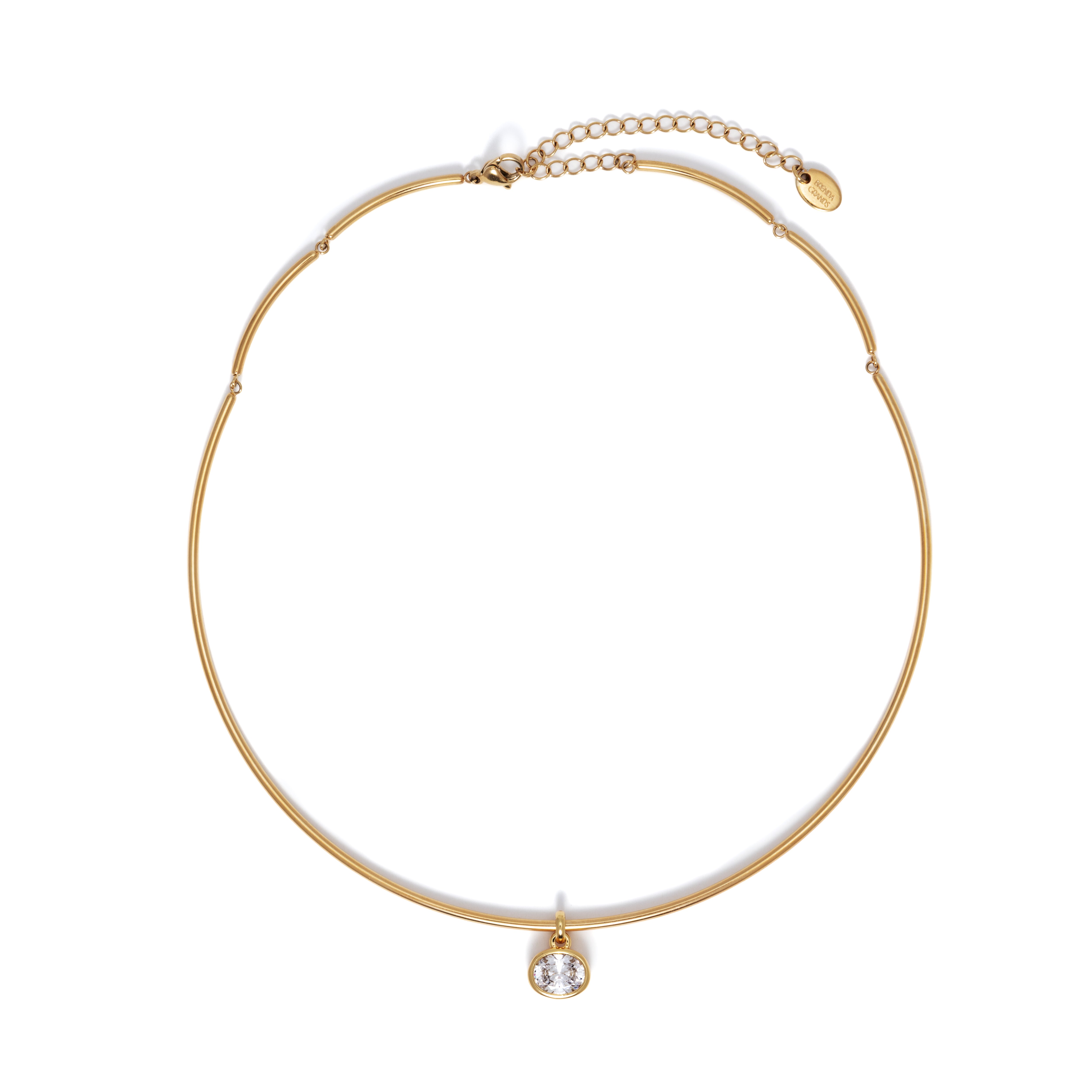 18K Gold Oval Crystal Collar Necklace