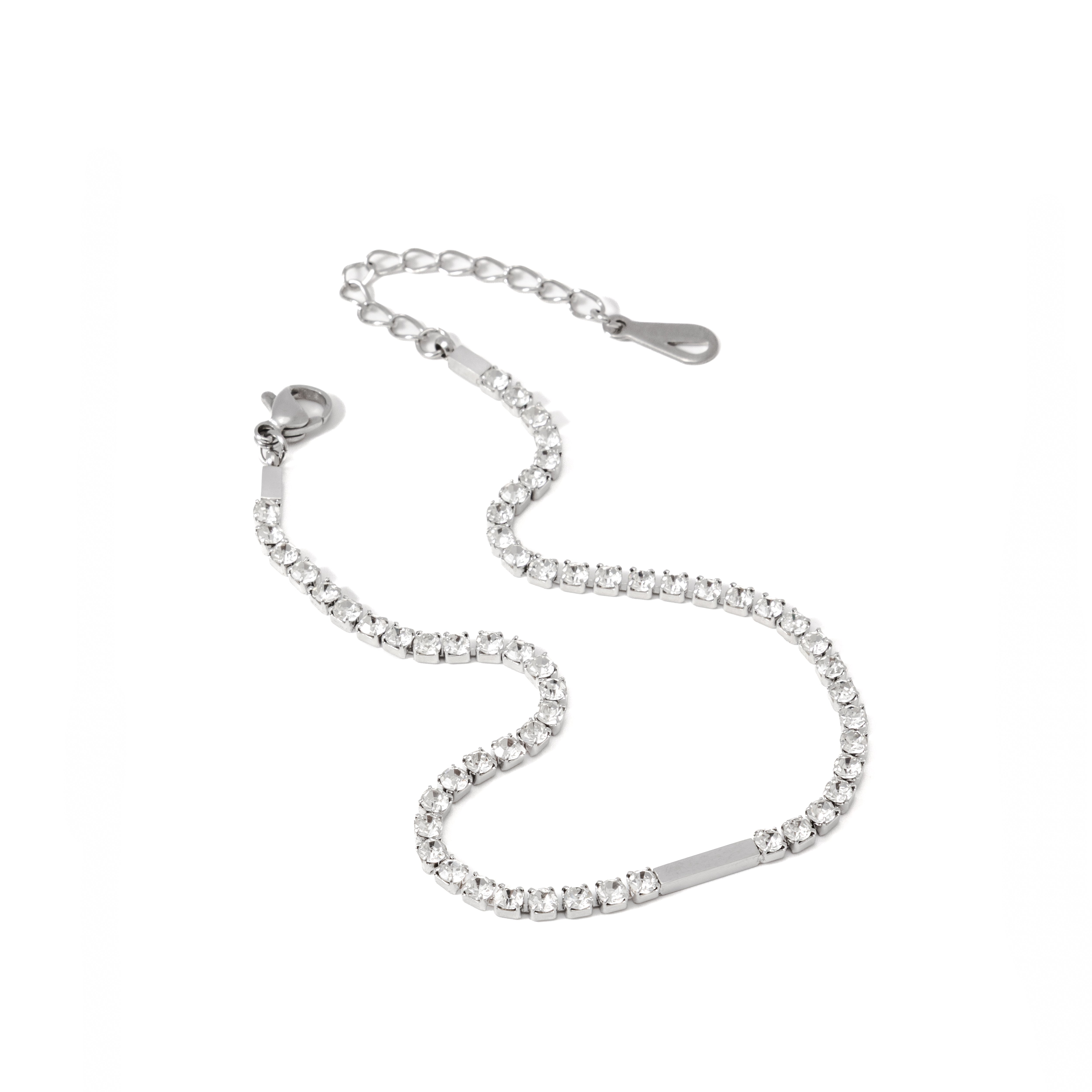 Waterproof Silver Round Brilliant Tennis Anklet