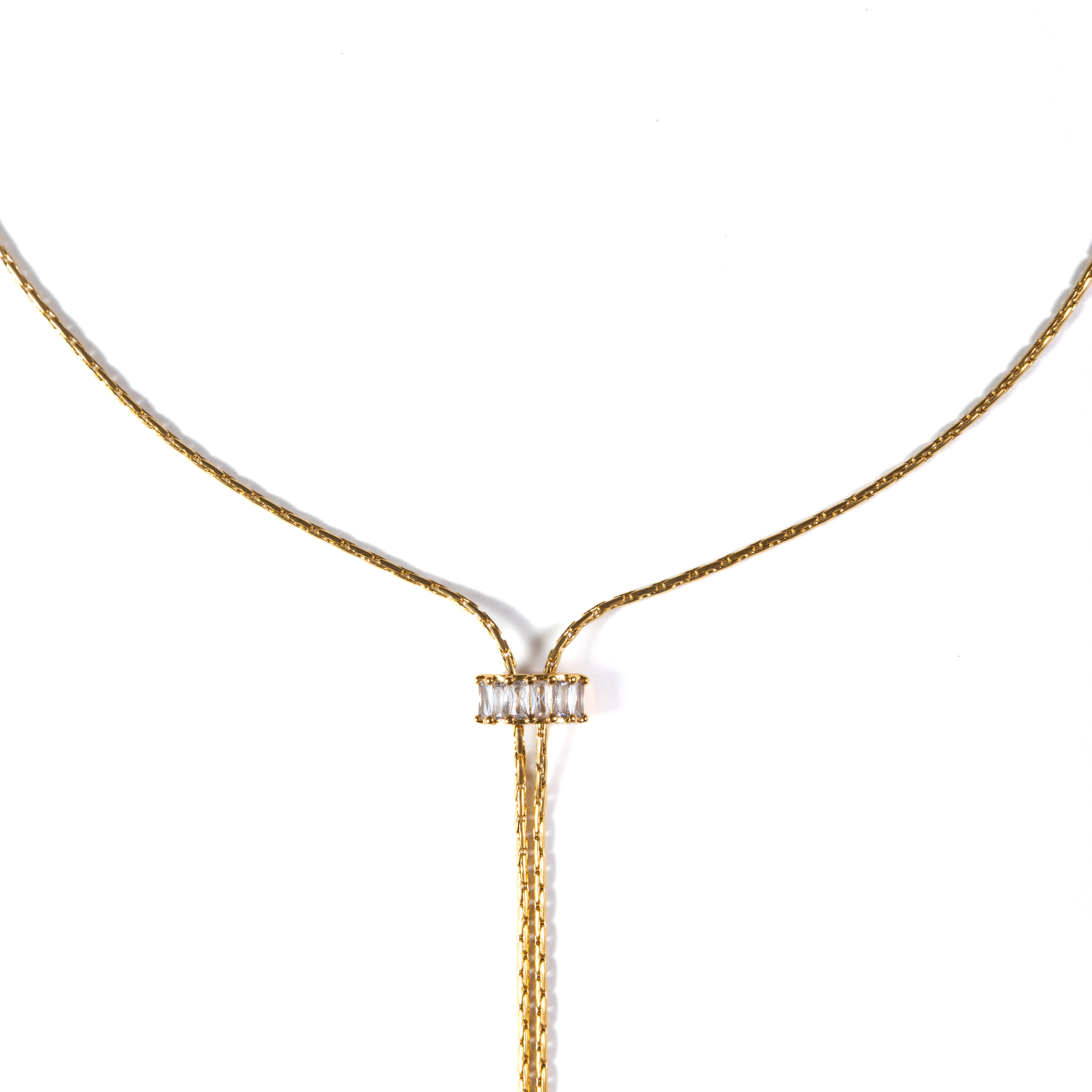 18K Gold Baguette Lariat Necklace