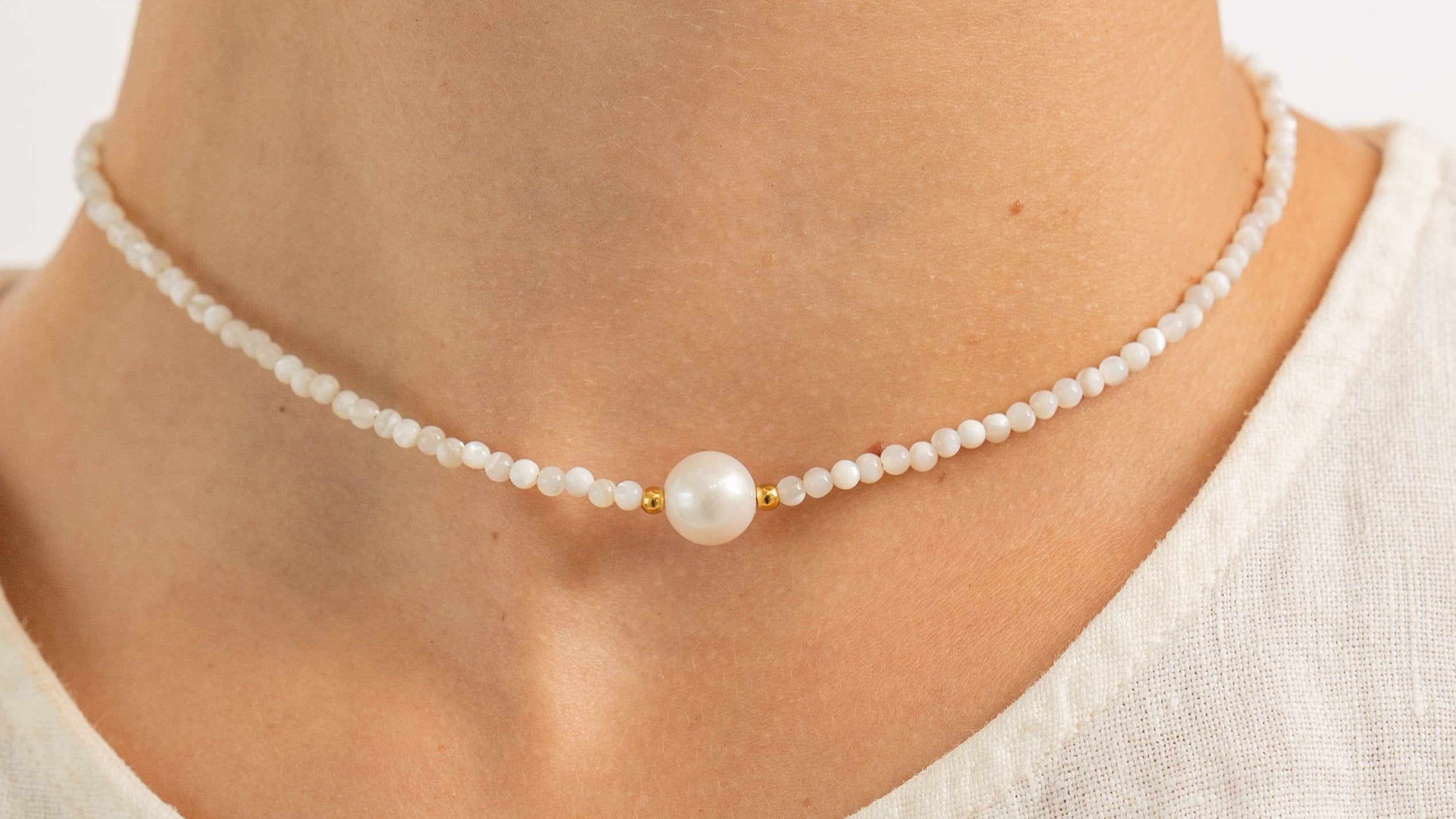 White Thin Pearls Necklace