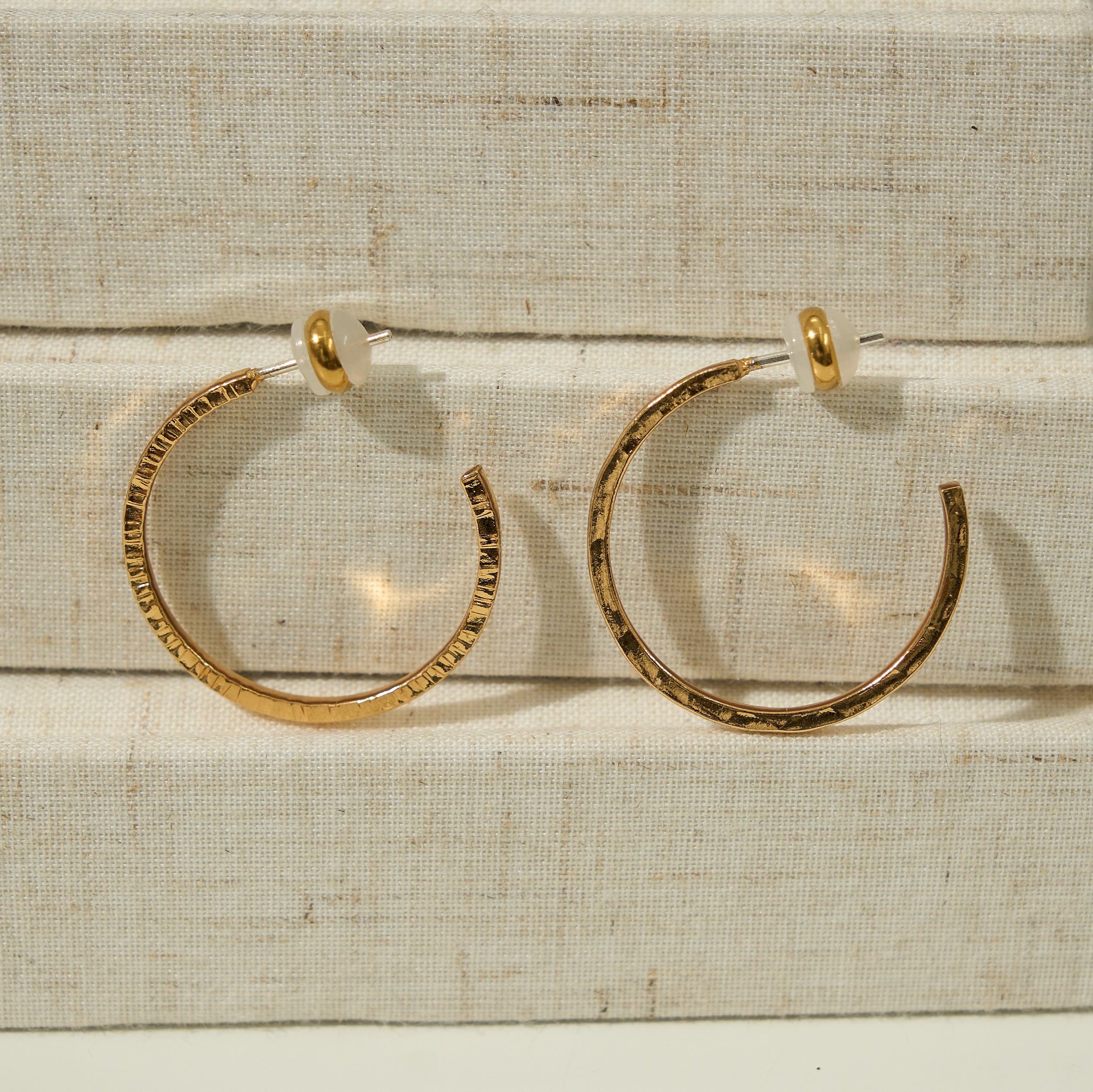 24K Gold Mini Thin Hammered Hoops