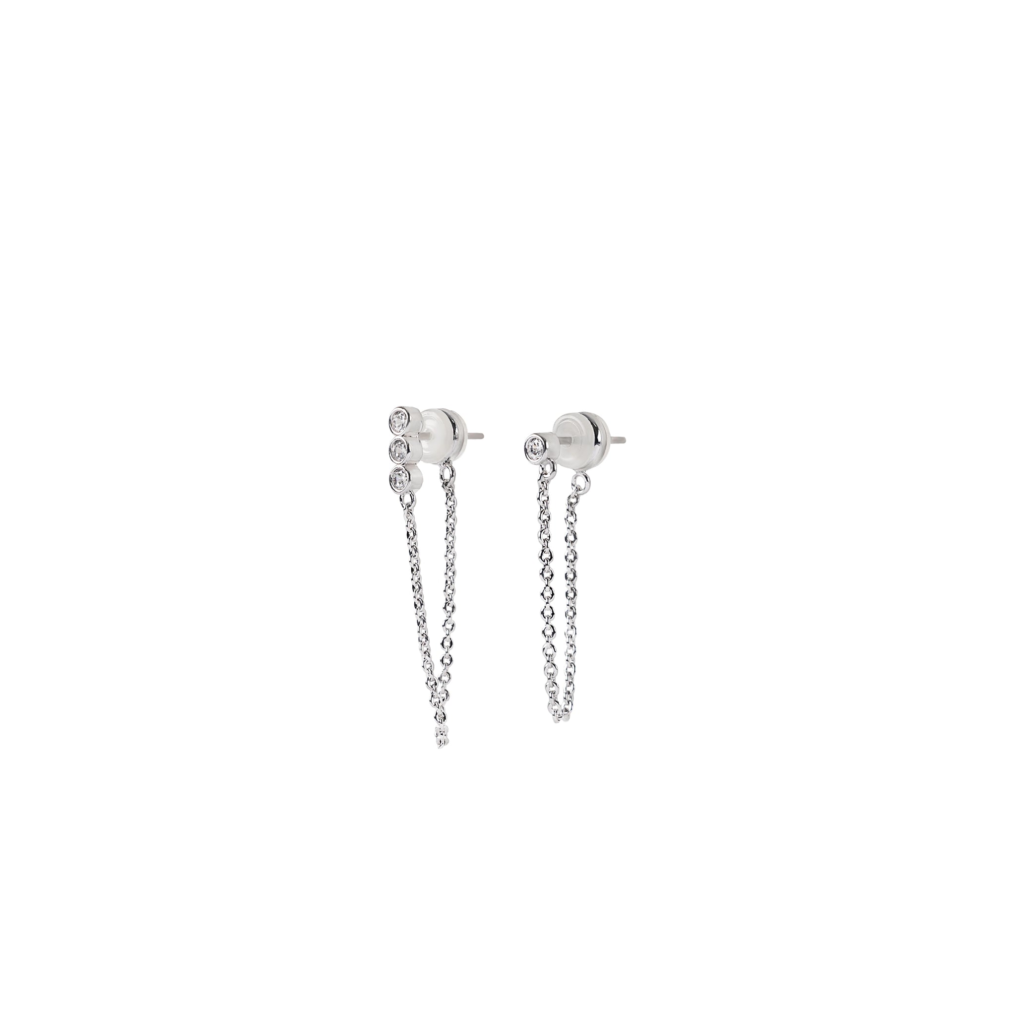 Silver Crystal Chain Earring Set