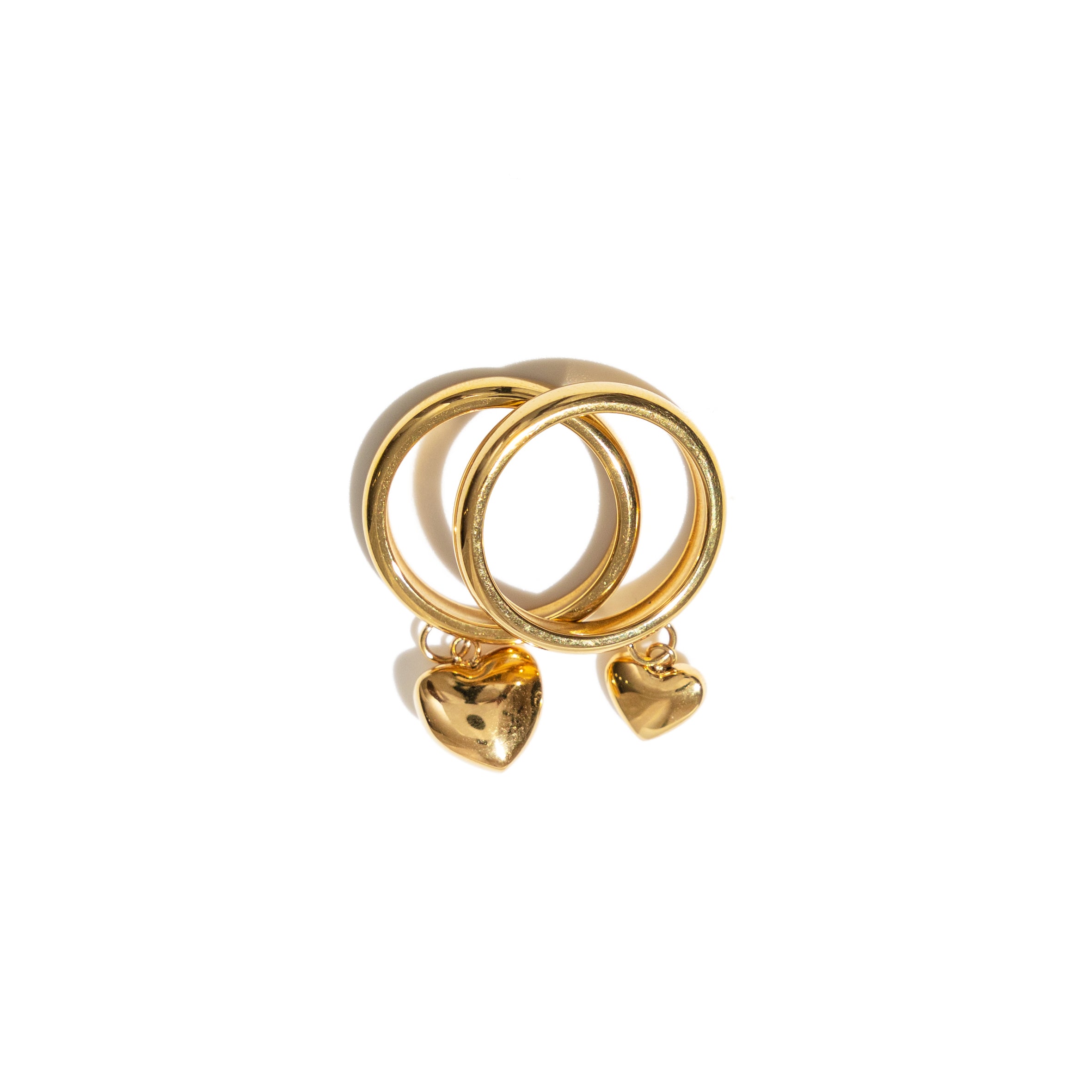 Waterproof Gold Puffy Double Heart Ring