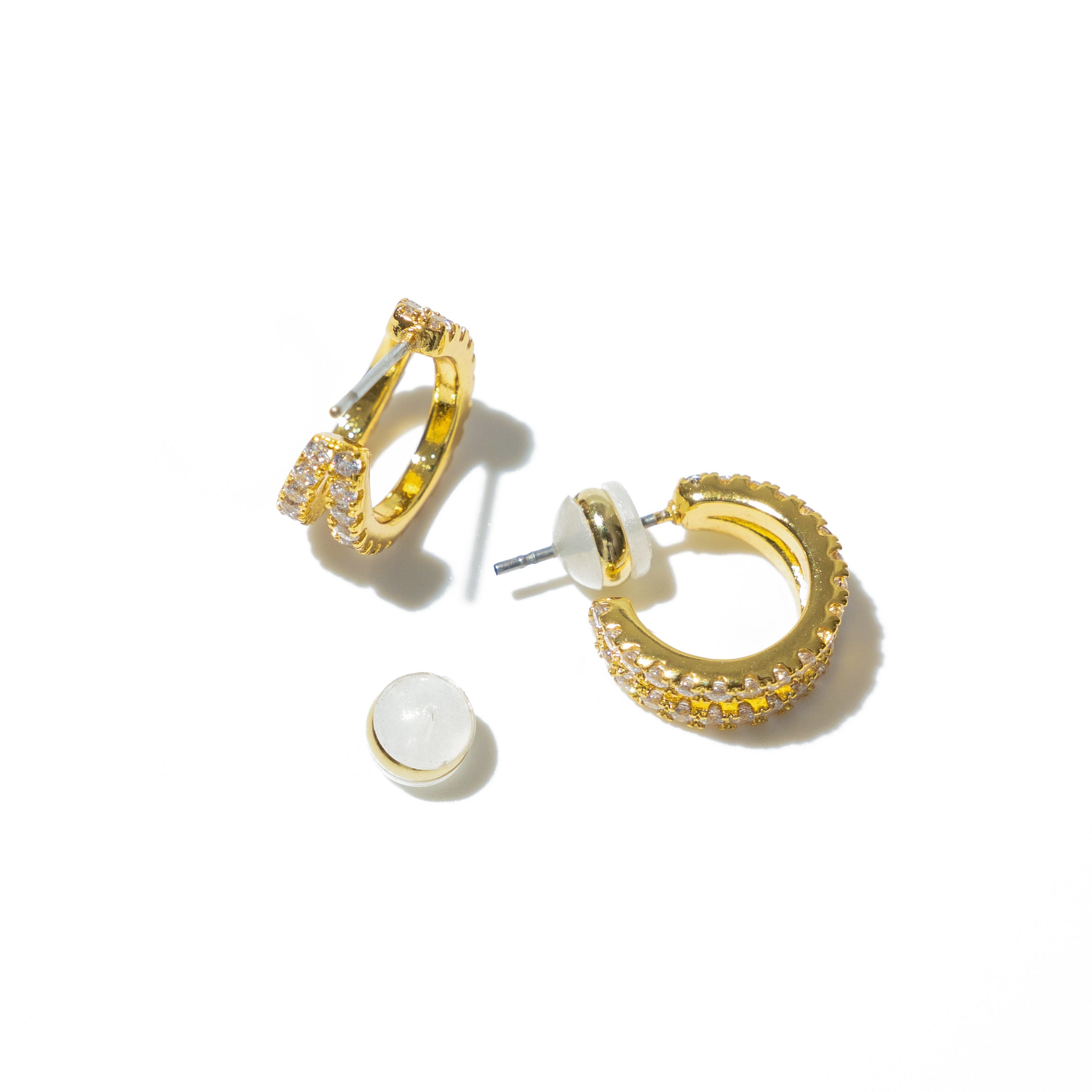 18K Gold Double Diamond Mini Hoops