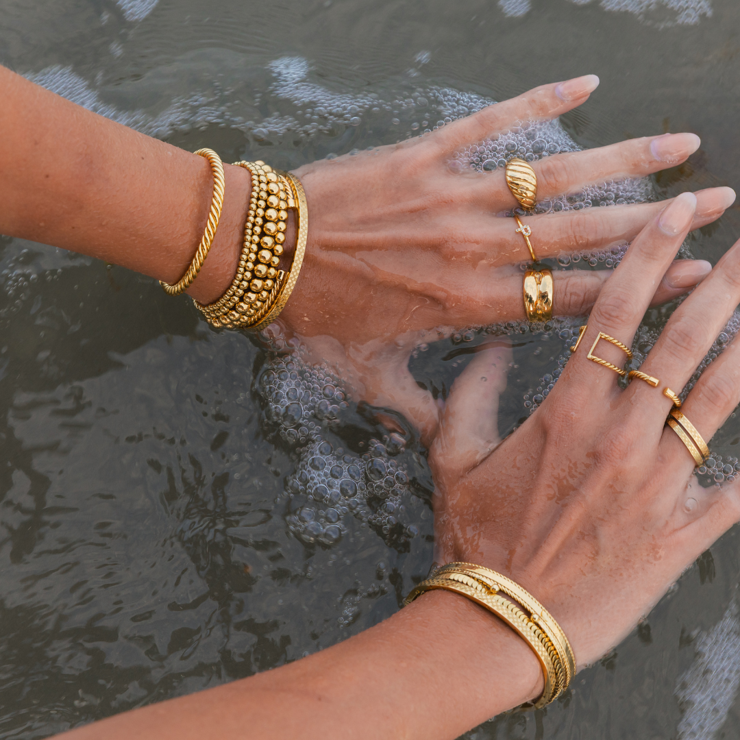 Waterproof Dainty Gold Double Beaded Bracelet Set