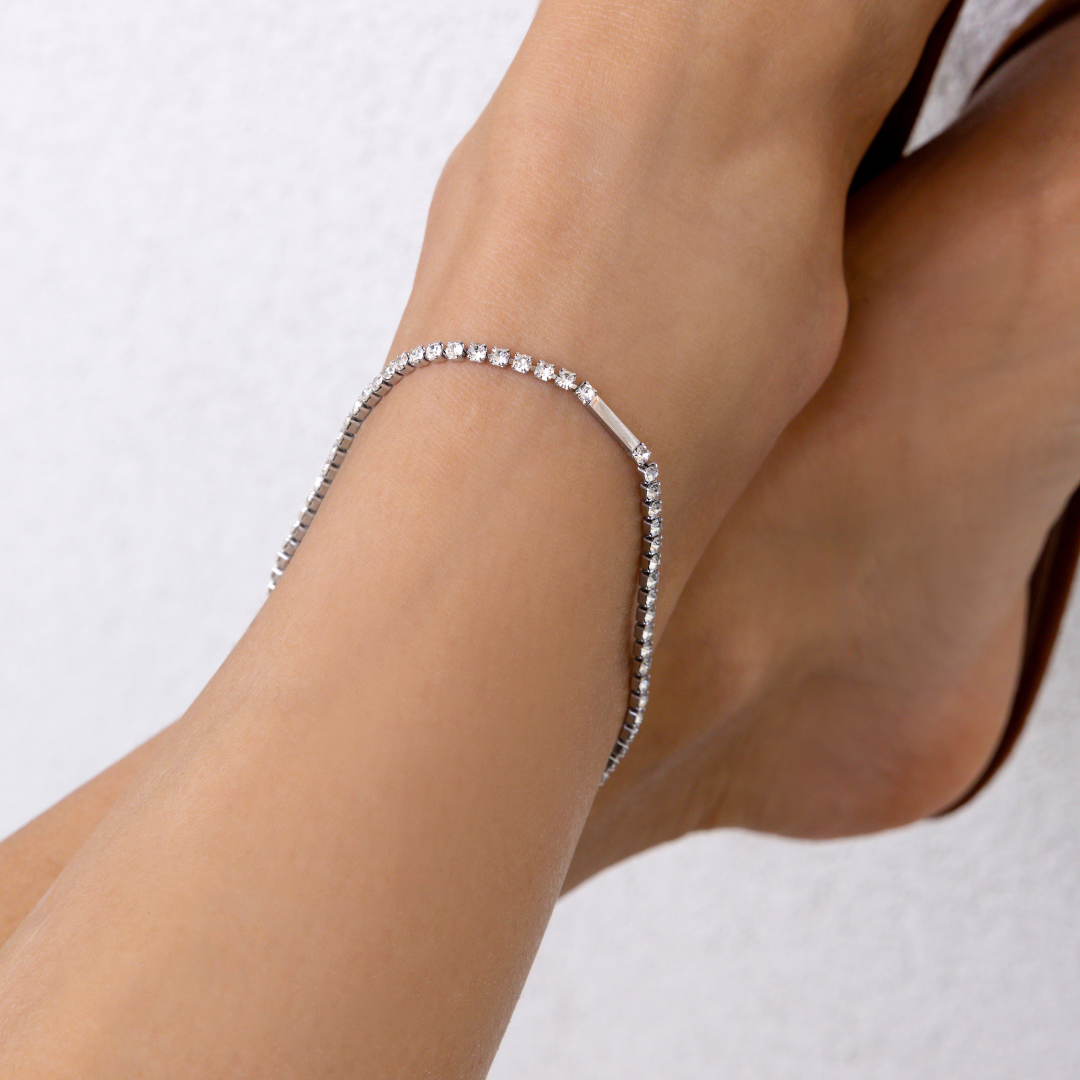 Waterproof Silver Round Brilliant Tennis Anklet