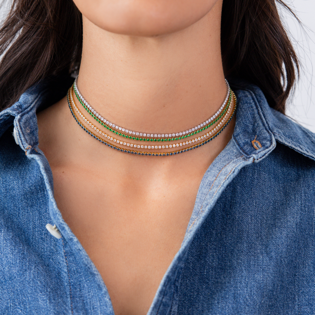 Tennis Choker Gold Blue Sapphire