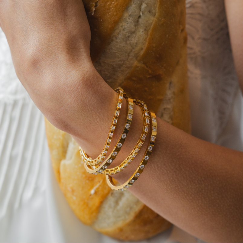 Waterproof Gold Structured Tennis Bangle