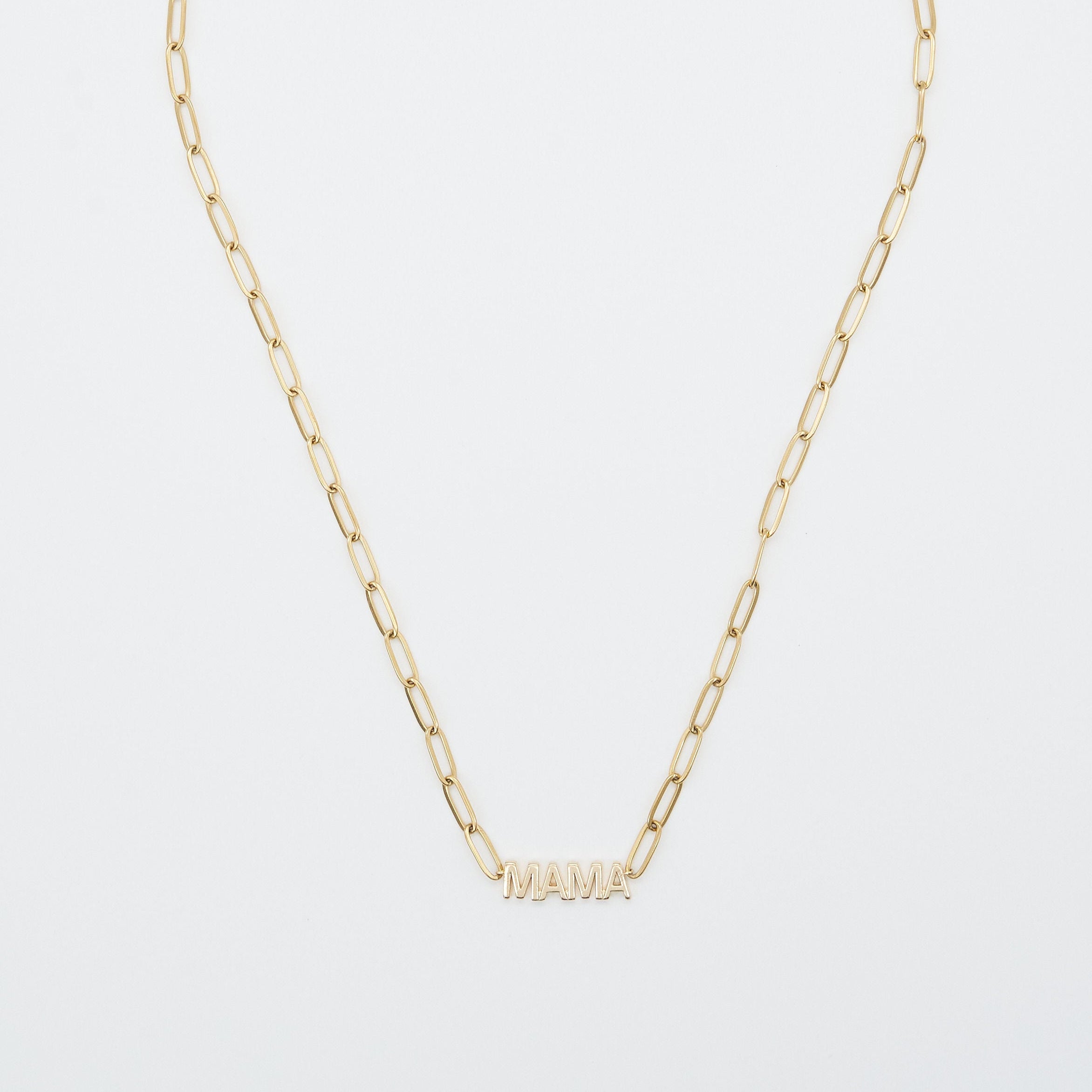 24K Gold Mama Paperclip Pendant Necklace